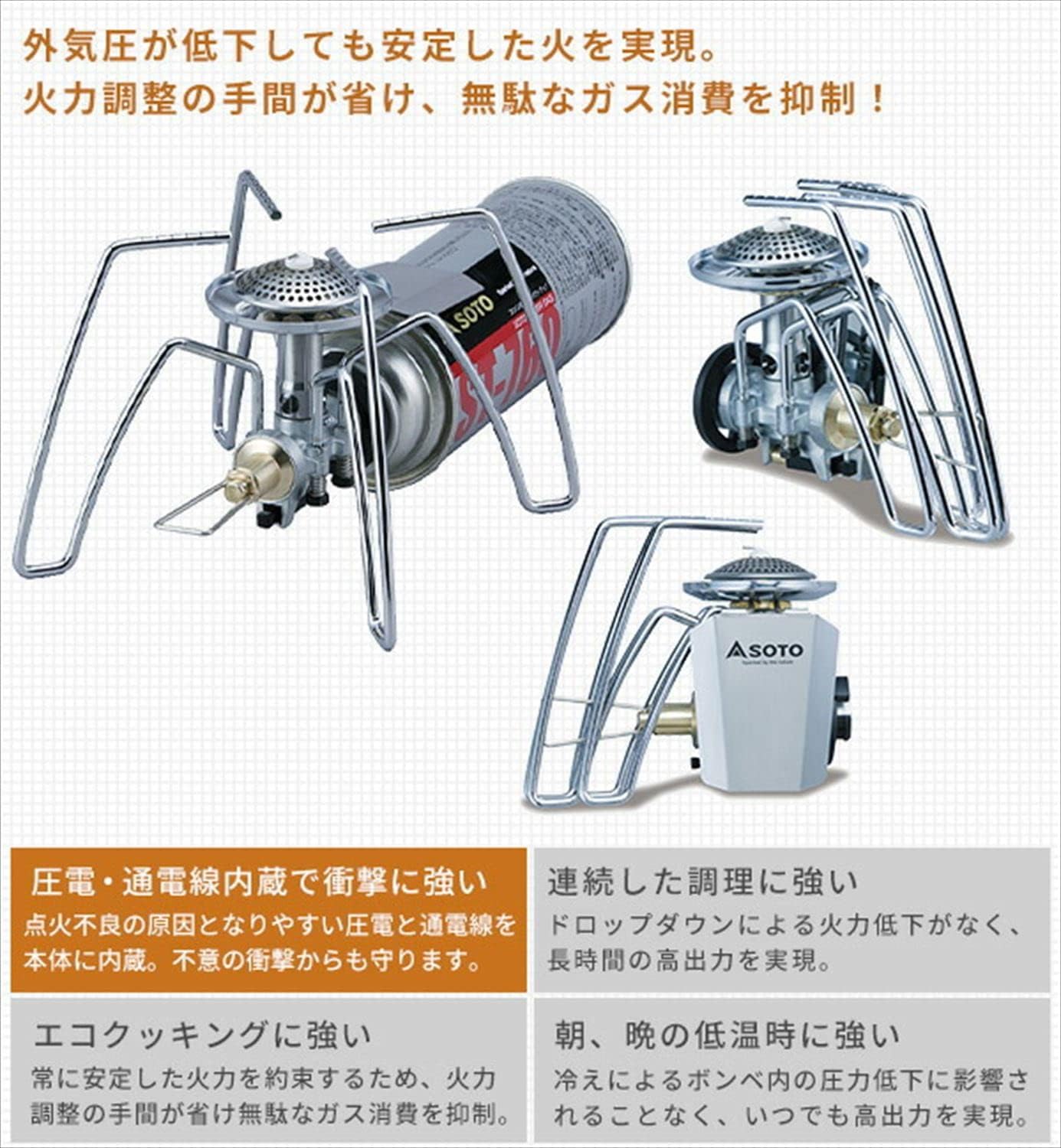 日本製シングルバーナーガスボンベセット ST-310&ST-760 高火力レギュレーター搭載 ソロ・デュオキャンプ用