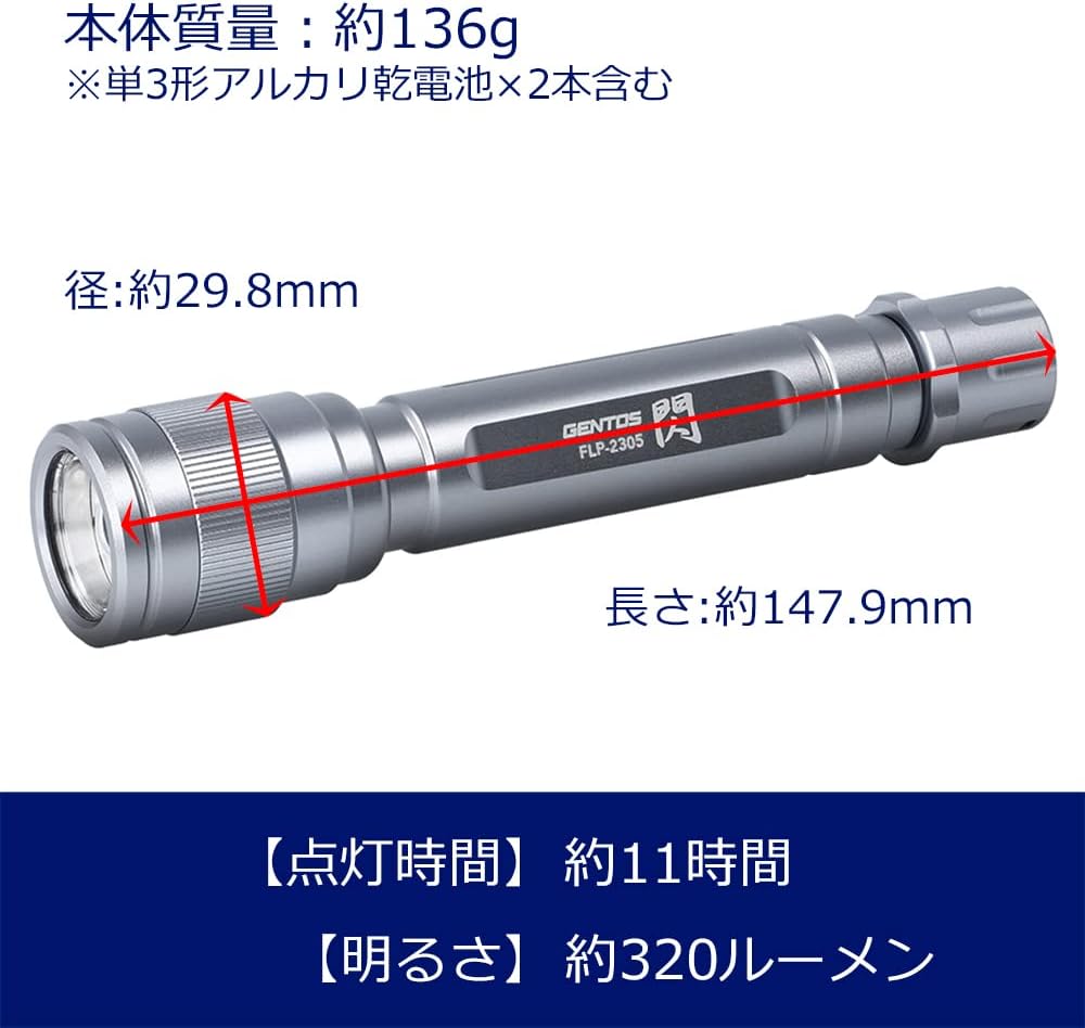 LED懐中電灯 閃シリーズ 250〜450ルーメン 単3/単4電池式・充電式