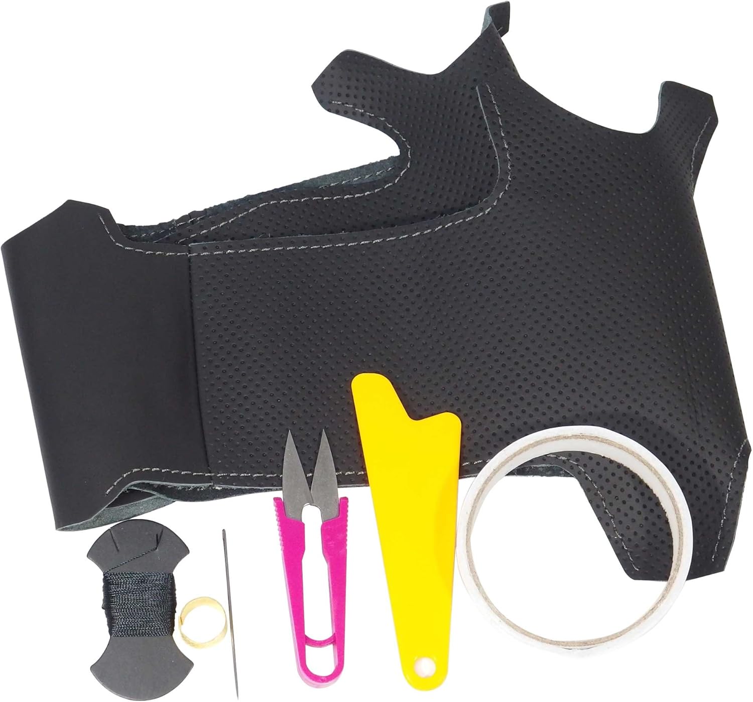 DIY本革巻替キット 黒革×グレーシルバーステッチ レガシィ/GJインプレッサ/SJフォレスター用