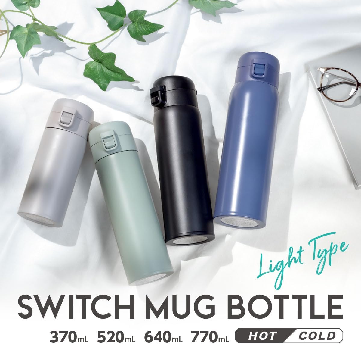 保温保冷ダブルステンレス水筒 770ml 軽量ワンタッチマグボトル マットブラック