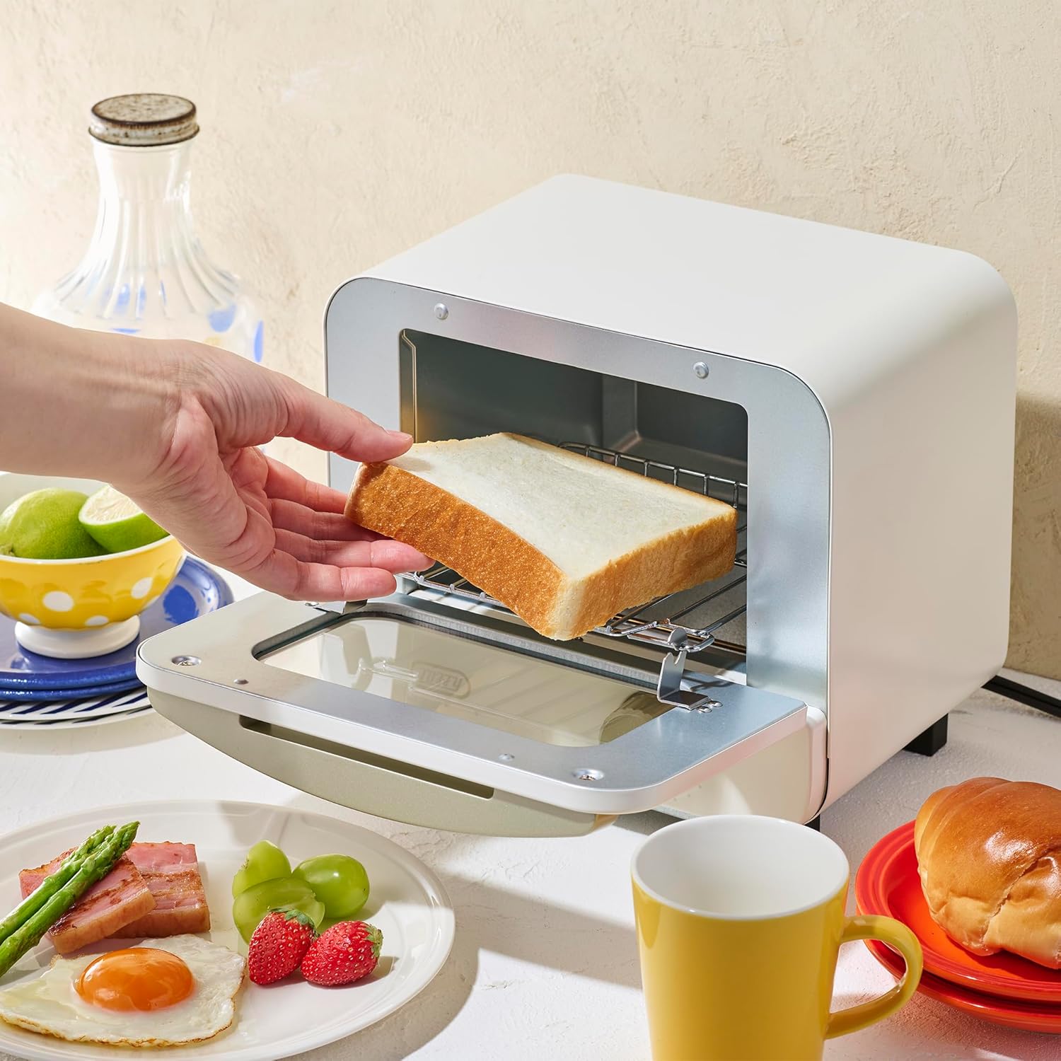 かわいいオーブントースター ミニ K-HTS1 パン1枚用 パンナホワイト