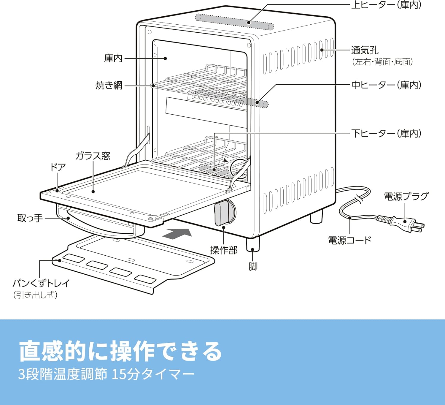 COMFEE' 縦型オーブントースター 同時調理可能 15分タイマー CF-MF083-BK