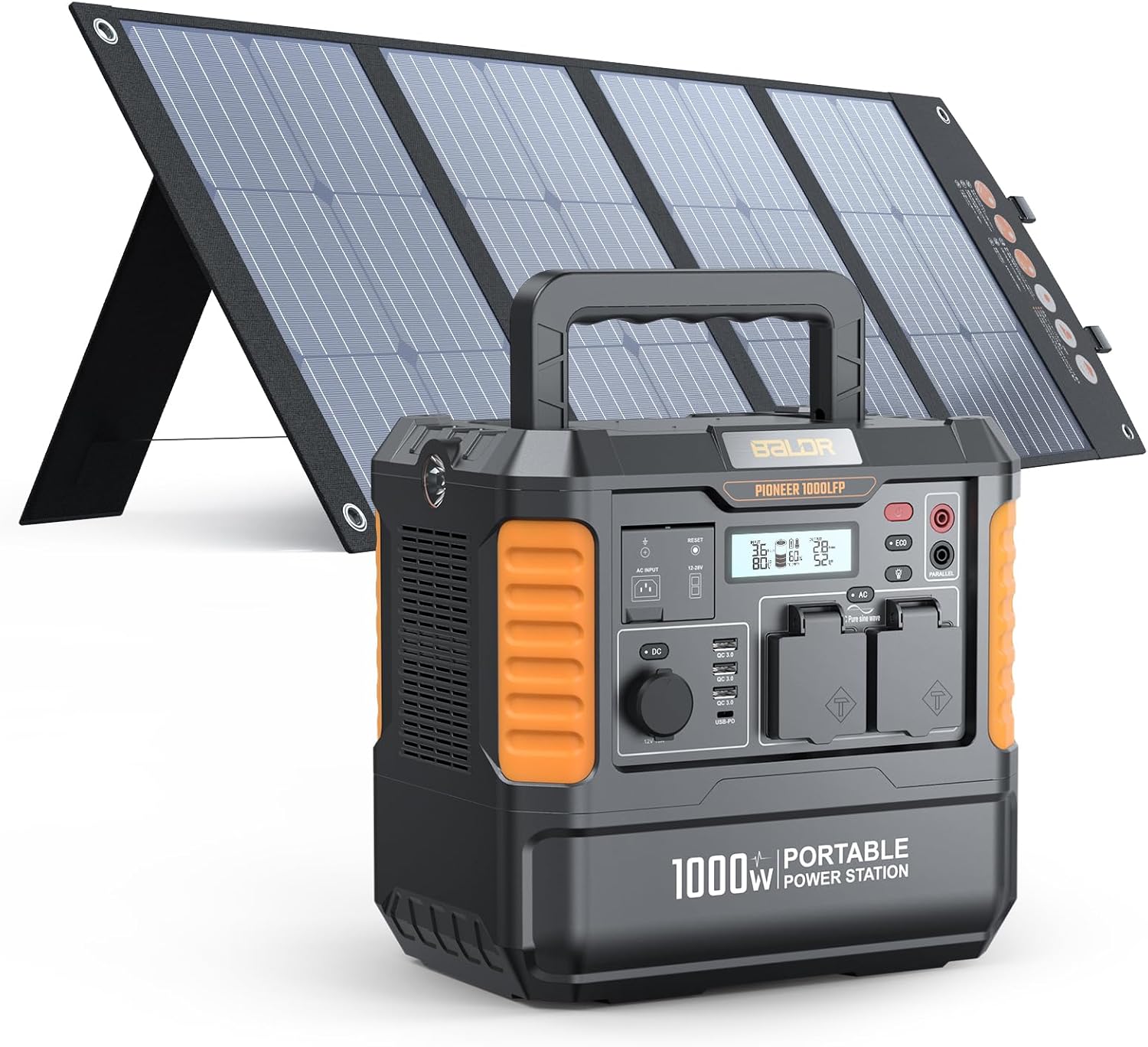 ポータブル電源セット 1000W リン酸鉄リチウムバッテリー 大容量1037Wh 200Wソーラーパネル付 AC/DC/USB出力対応 防水防塵 LED照明 車中泊・キャンプ最適
