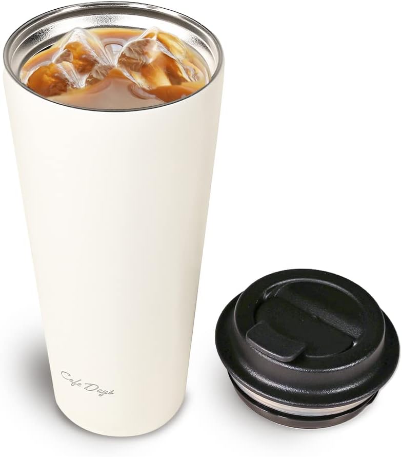 ドリンクホルダー対応 カフェ風タンブラー 470ml スリムタイプ 真空断熱 ホワイト NCD-TLT470