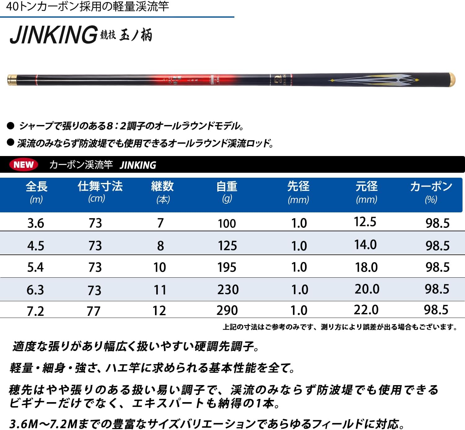 超軽量カーボン渓流ロッド 仕舞寸法72cm 万能小継釣り竿