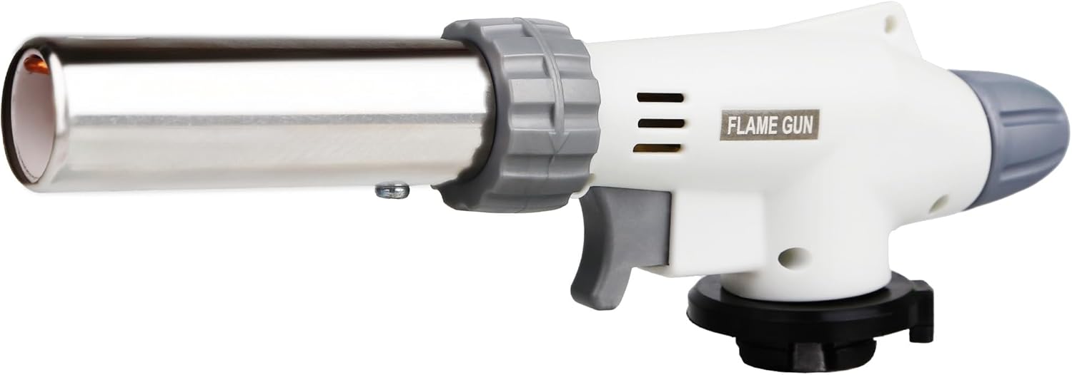 【アウトドア・料理用】強力耐風ガスバーナー 電子点火 逆さ使用可 調整可能な火力 900℃~1300℃【ホワイト】