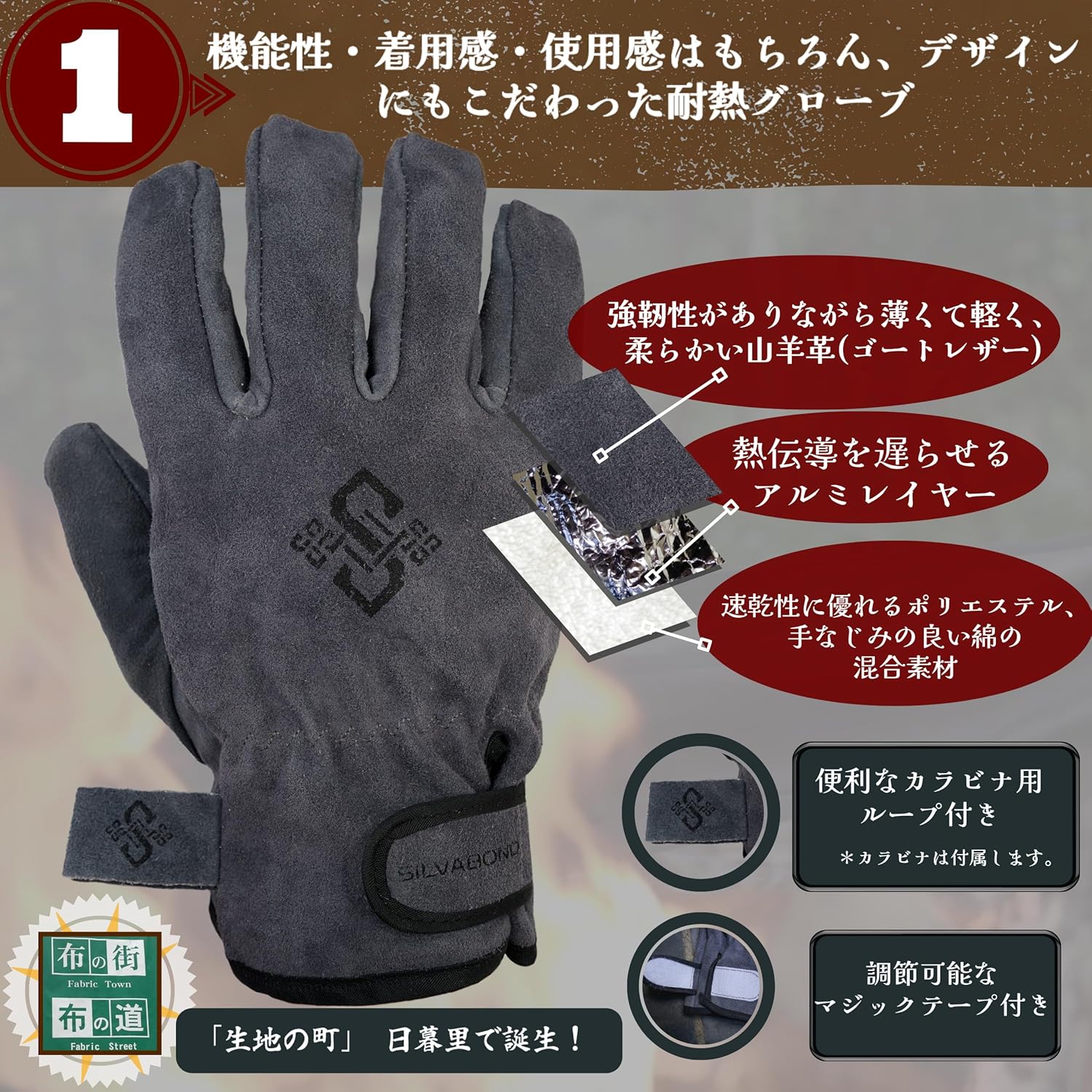耐熱手袋 山羊革製 3層構造 アウトドア用 グローブ BBQ 焚き火 ユニセックス