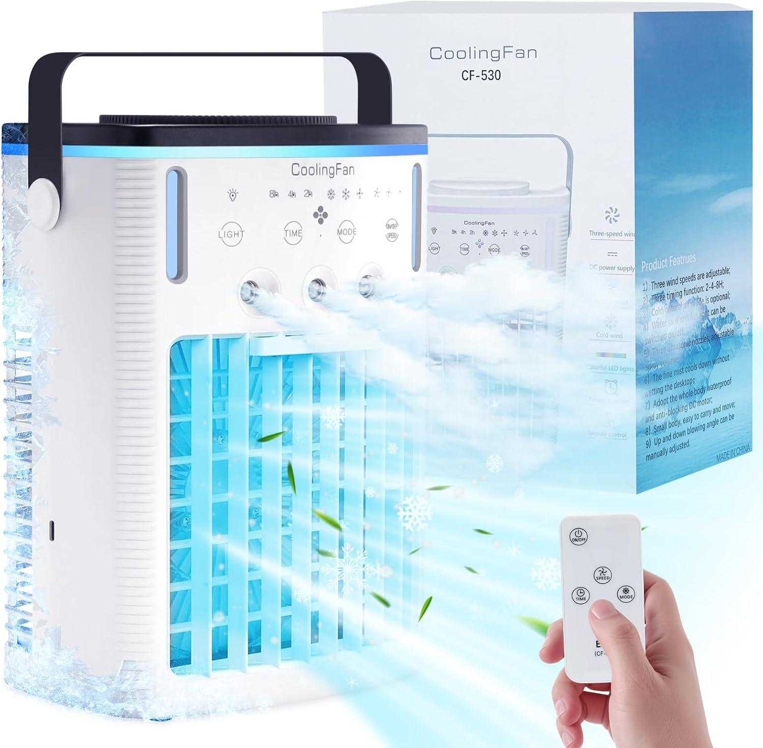 強力卓上クーラー・冷風扇【2025年モデル・噴霧量3倍】大容量1000ml・静音30db・省エネ9W・3段階風力・夜灯付き・熱中症対策 (黒&ホワイト)