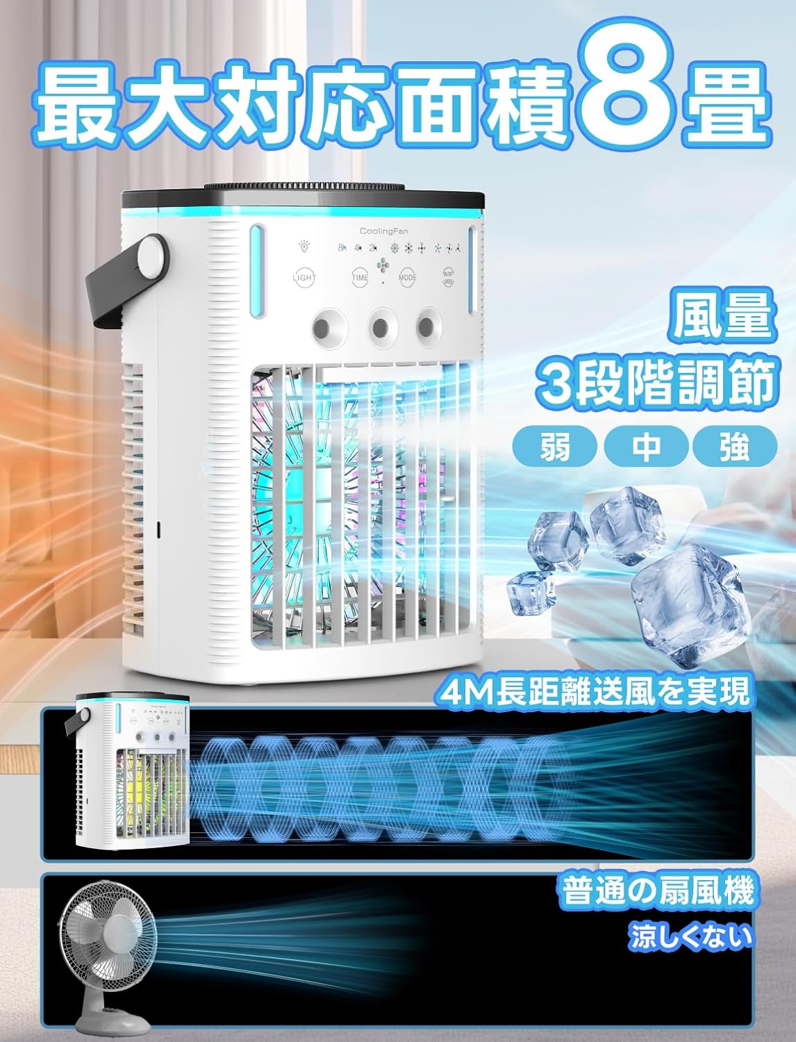 強力卓上クーラー・冷風扇【2025年モデル・噴霧量3倍】大容量1000ml・静音30db・省エネ9W・3段階風力・夜灯付き・熱中症対策 (黒&ホワイト)