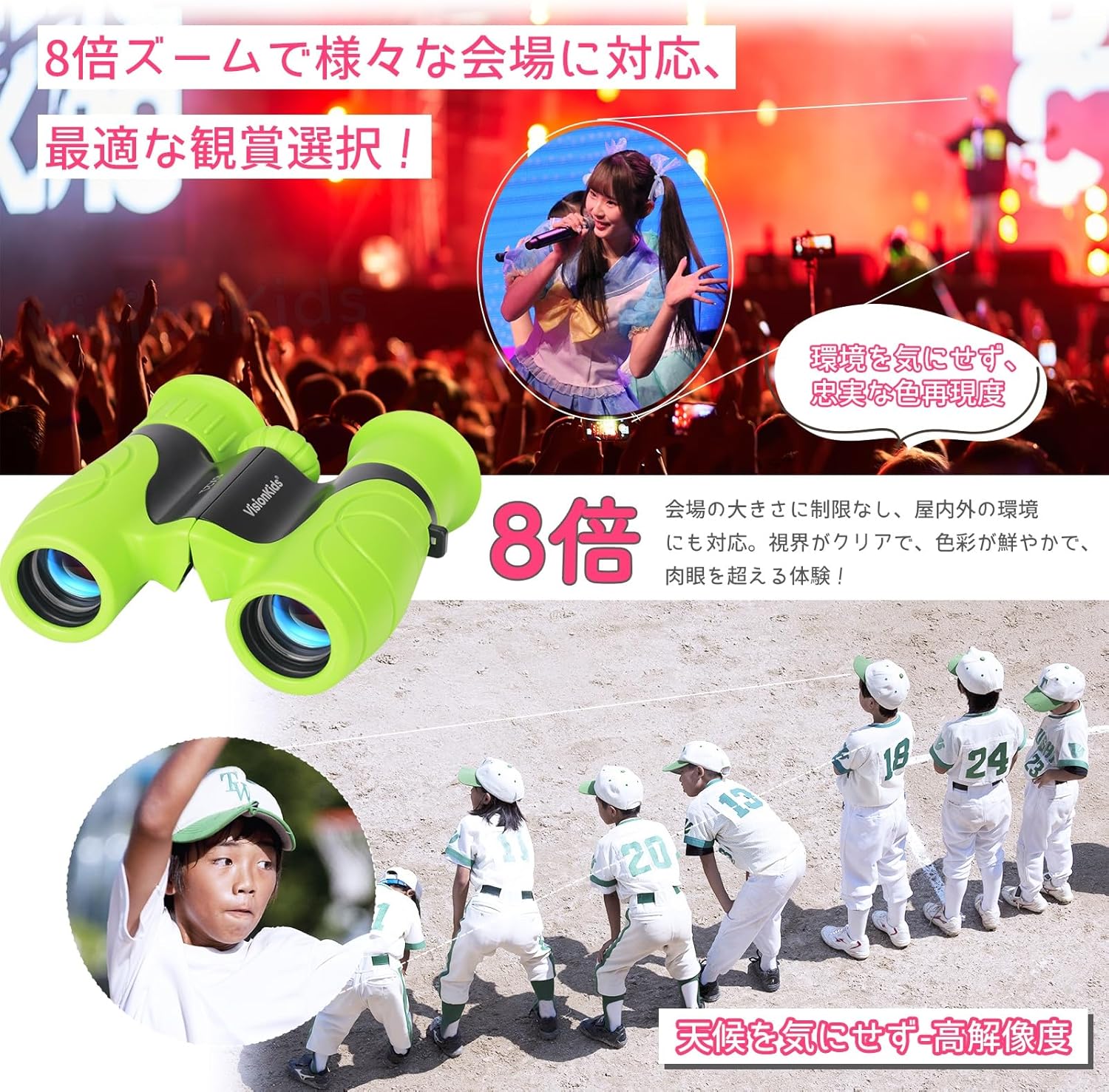 子供向けコンパクト双眼鏡 8X21 BAK4 HD 耐衝撃 ナイトビジョン バードウォッチング用