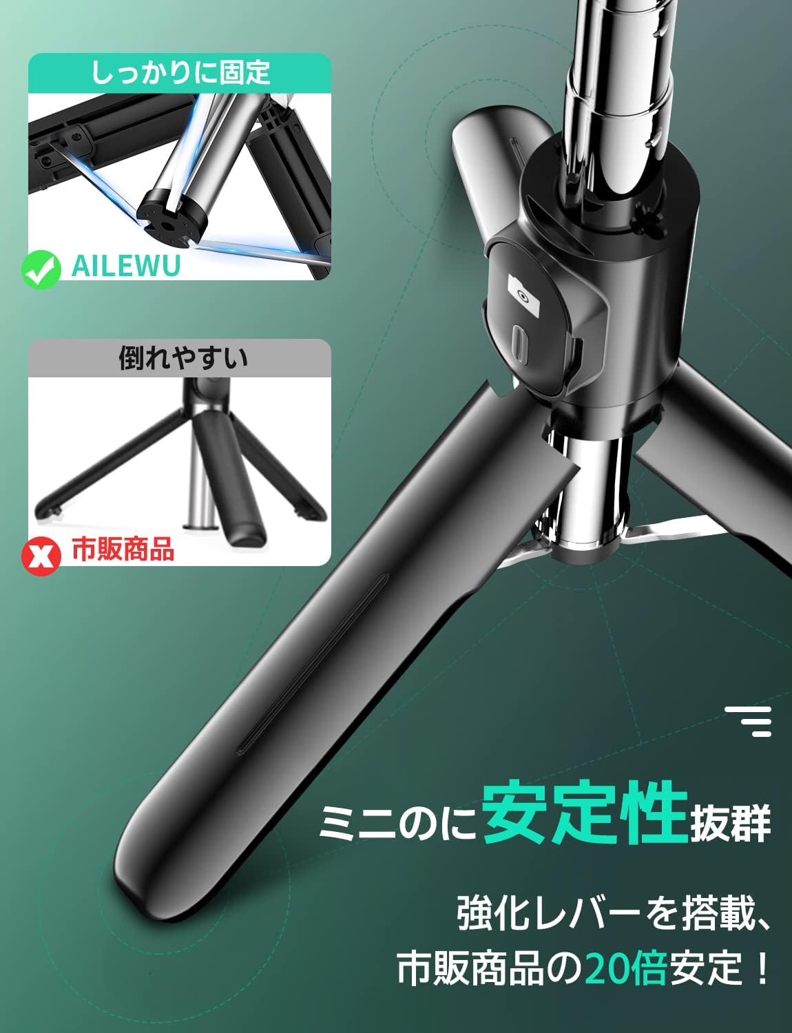 ミニスマホ三脚自撮り棒（リモコン付き、71cm / 7段階伸縮、360°+260°調整）