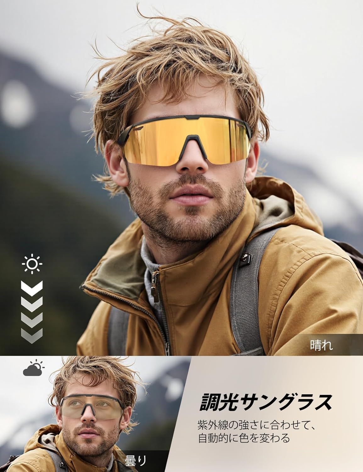 調光レンズ付き超軽量スポーツサングラス メンズ・レディース兼用
