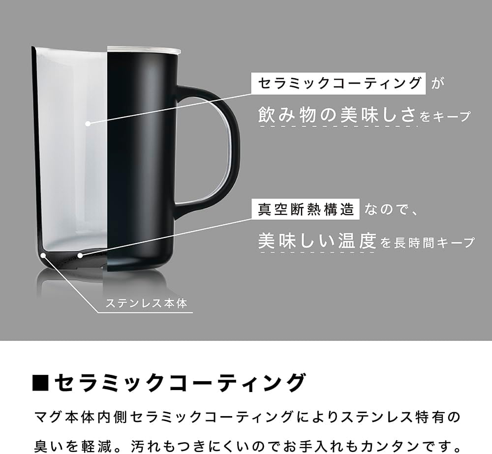 HARIO(ハリオ) 真空二重保温マグ ブラック 470ml フタ付き