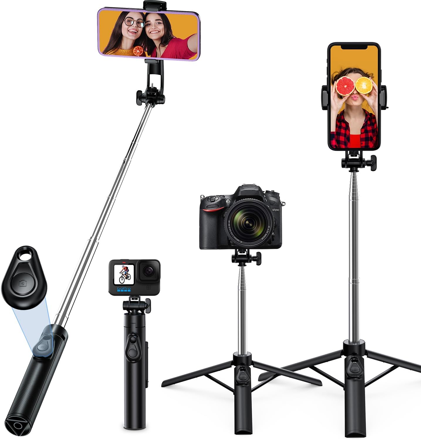 360°回転自撮り棒【7段階伸縮・安定性向上】スマホ三脚・Bluetoothリモコン付き【iPhone/Android/Gopro対応】