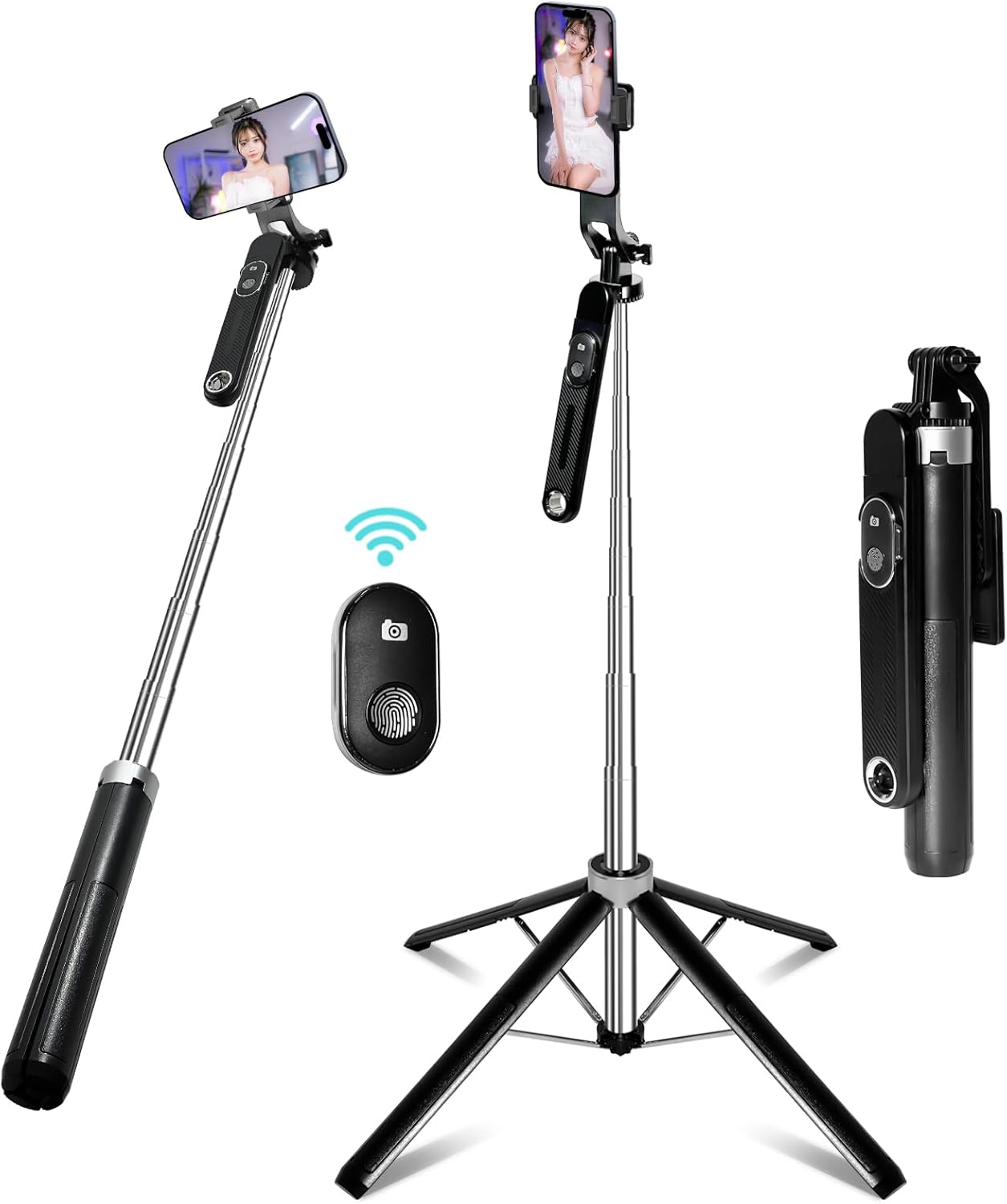 自撮り棒 三脚 180cm 充電式リモコン付き コンパクト iPhone＆Android対応