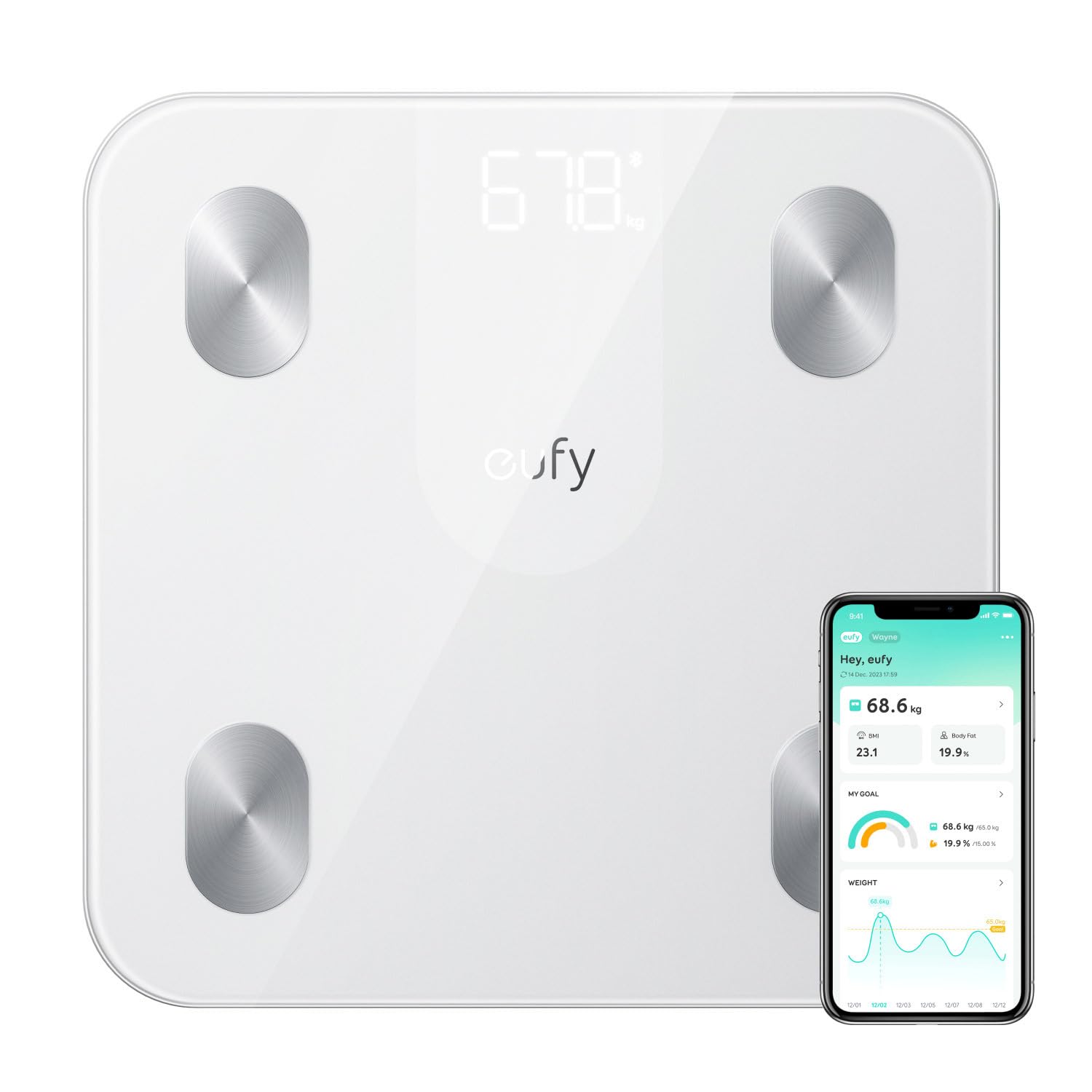 アプリ対応・Fitbit連携の体重体組成計 Eufy Smart Scale A1 ホワイト