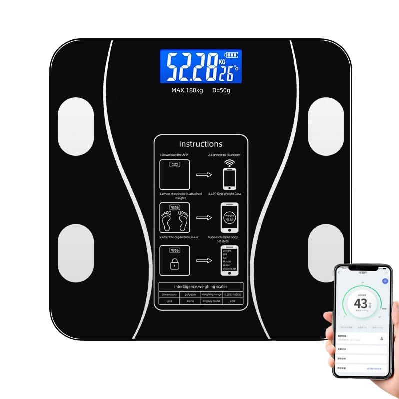Bluetooth対応デジタル体重計 体脂肪計 スマホ連動 健康管理 180kgまで測定 (黒)