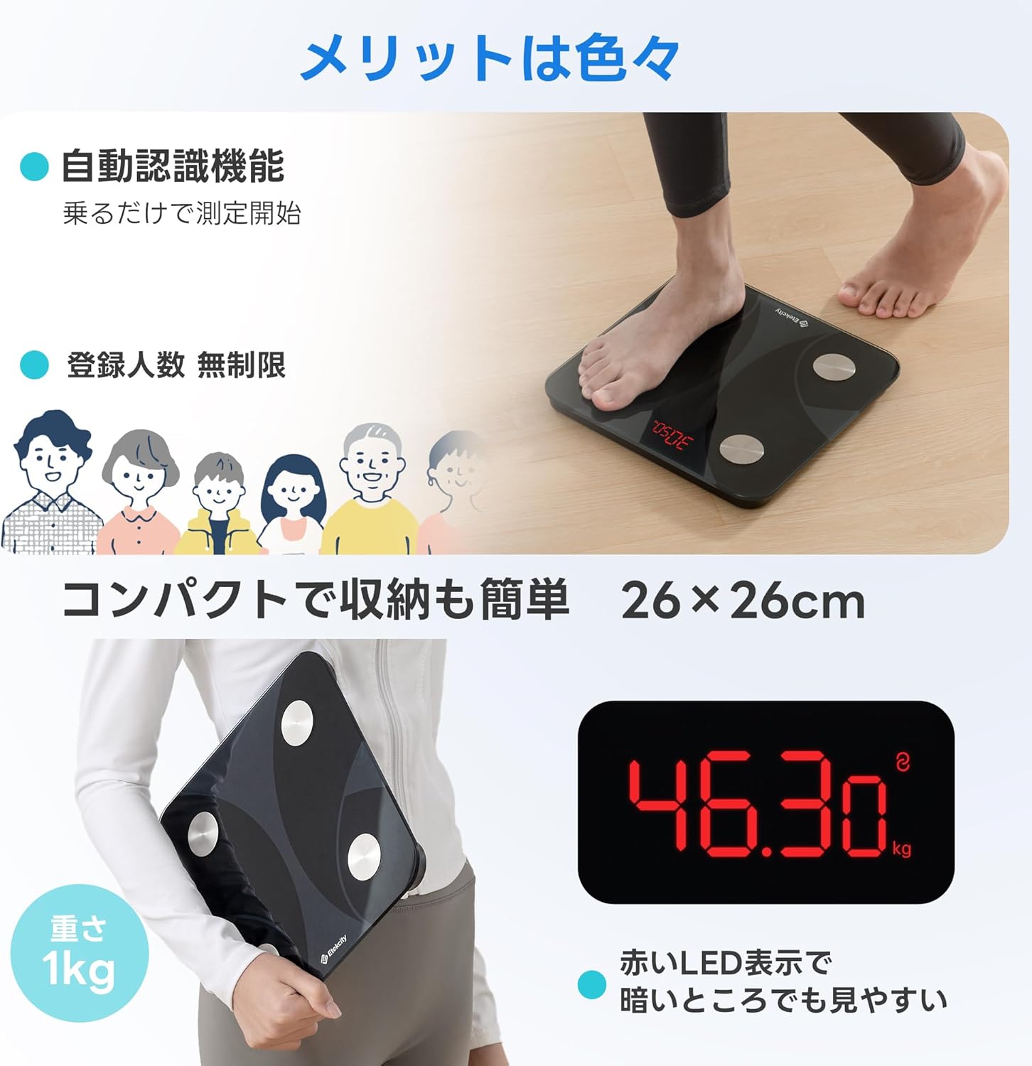 13項目測定可能な体組成計 スマホ連動 高精度 軽量 体脂肪計 FIT8S (黒)
