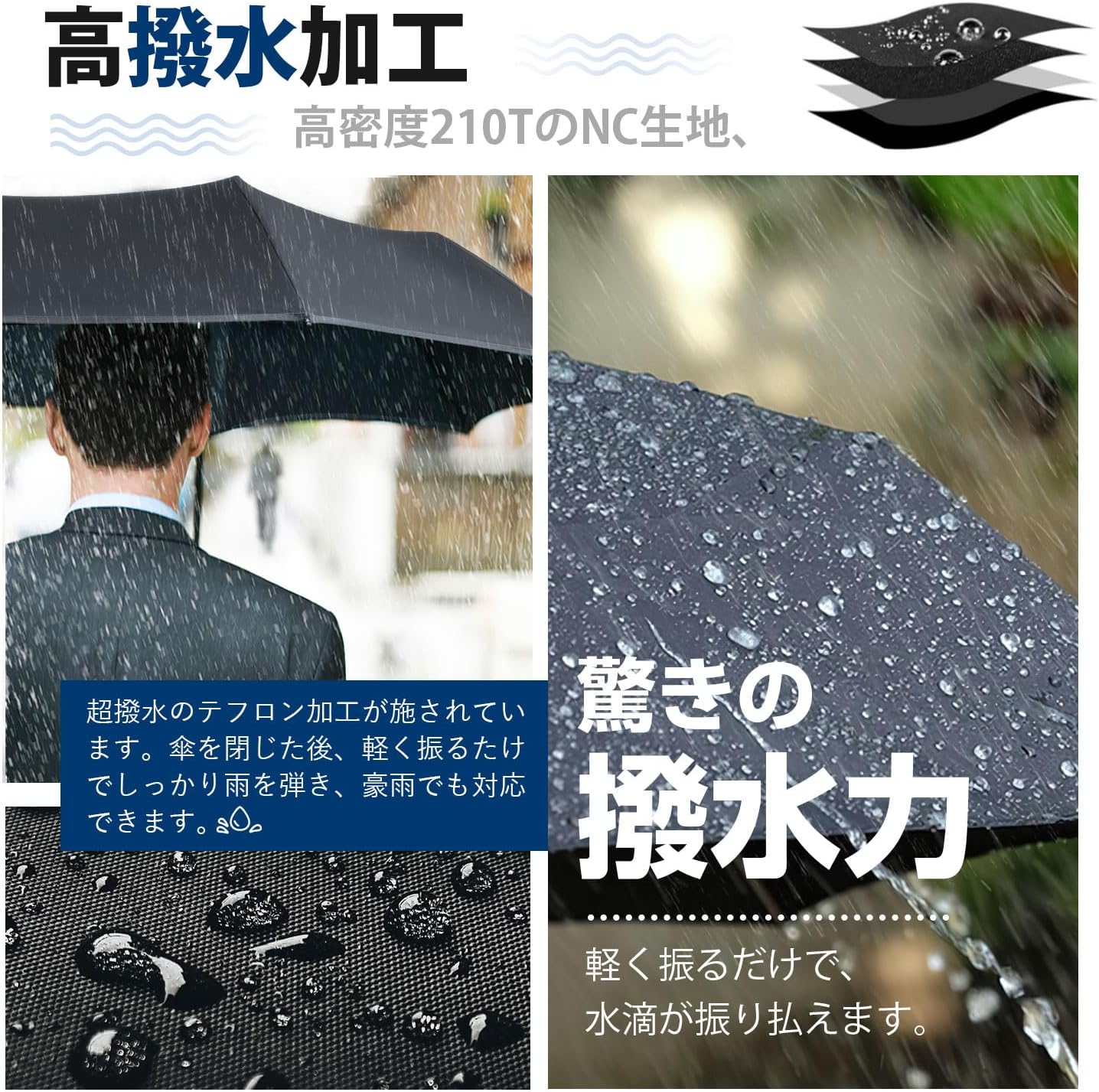 ワンタッチ自動開閉折りたたみ傘 大サイズ UVカット・超撥水 晴雨兼用 メンズ 収納ポーチ付き