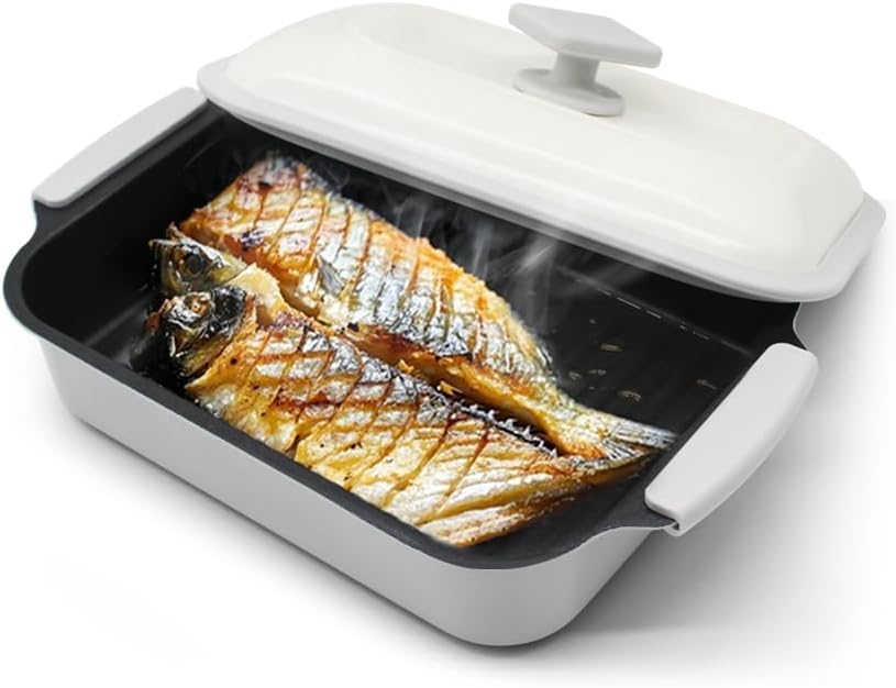 電子レンジで焼けるフッ素コーティング調理器 - 焼き魚・焼肉向き【レシピ付き】(グレー)