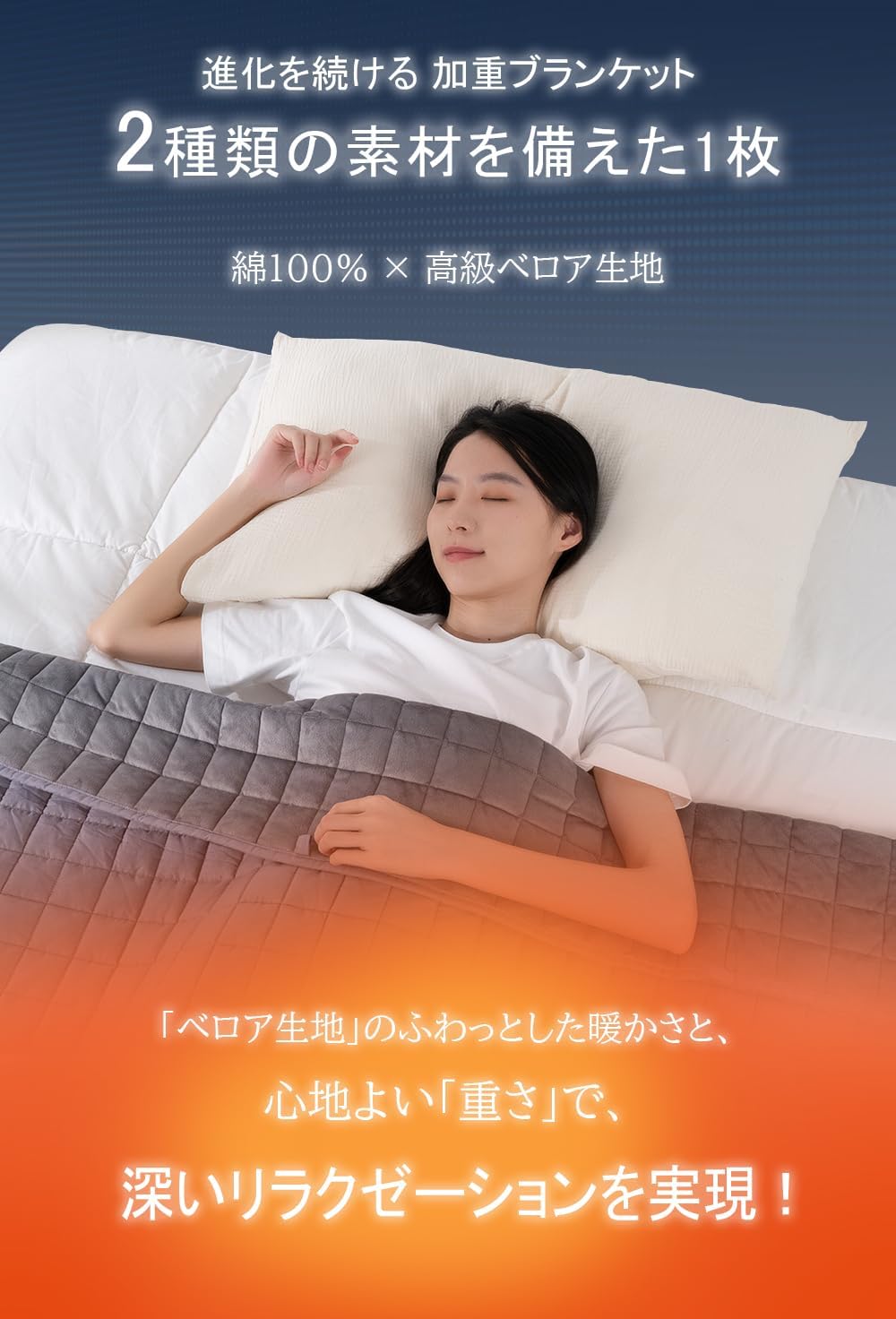 ウェイトブランケット 150×210cm 7kg 綿100％ ベロア製 シングル グレー