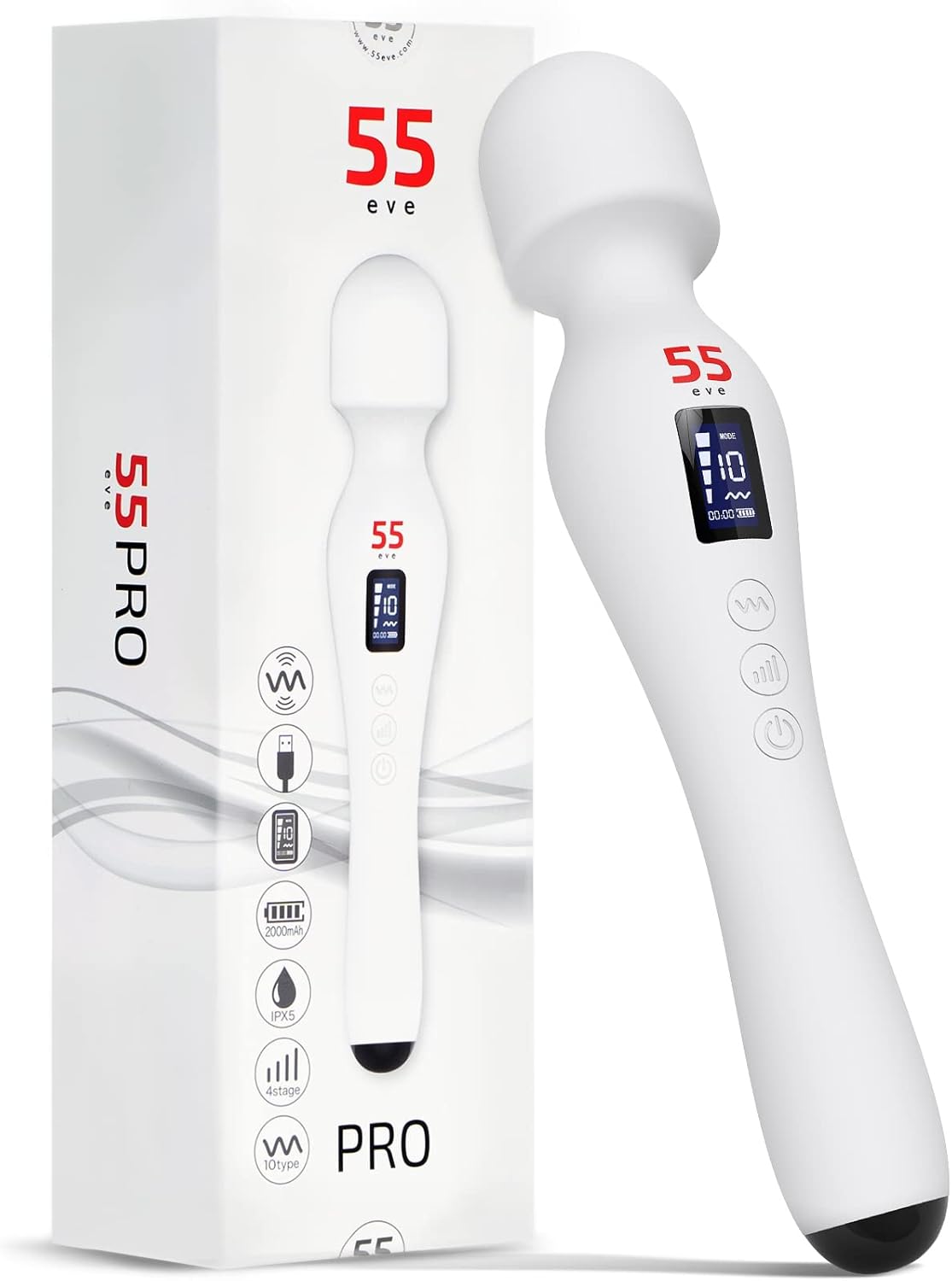 コードレス液晶搭載 17000rpm プロ仕様振動マッサージャー シリコン 防水 ホワイト