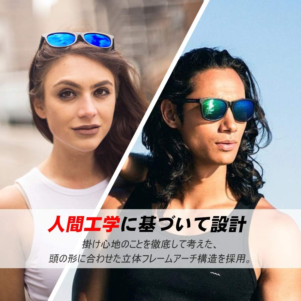偏光サングラス メンズ UV400 ウェリントン型 スポーツ・ドライブ用 (ブルー)