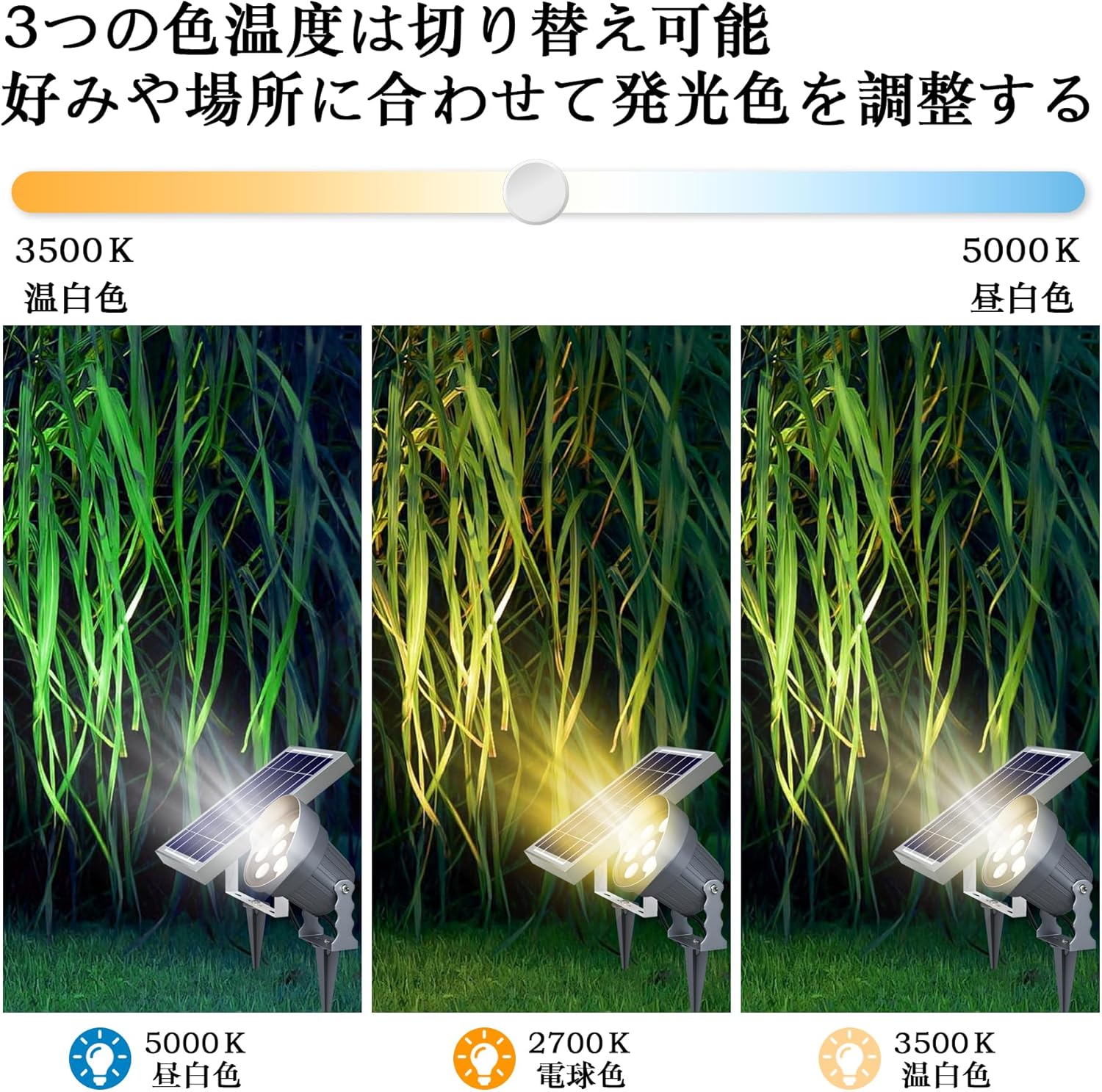 大容量5200mAh ソーラーガーデンライト 屋外用アルミ合金製 IP67防水 270°照射方向調整可能