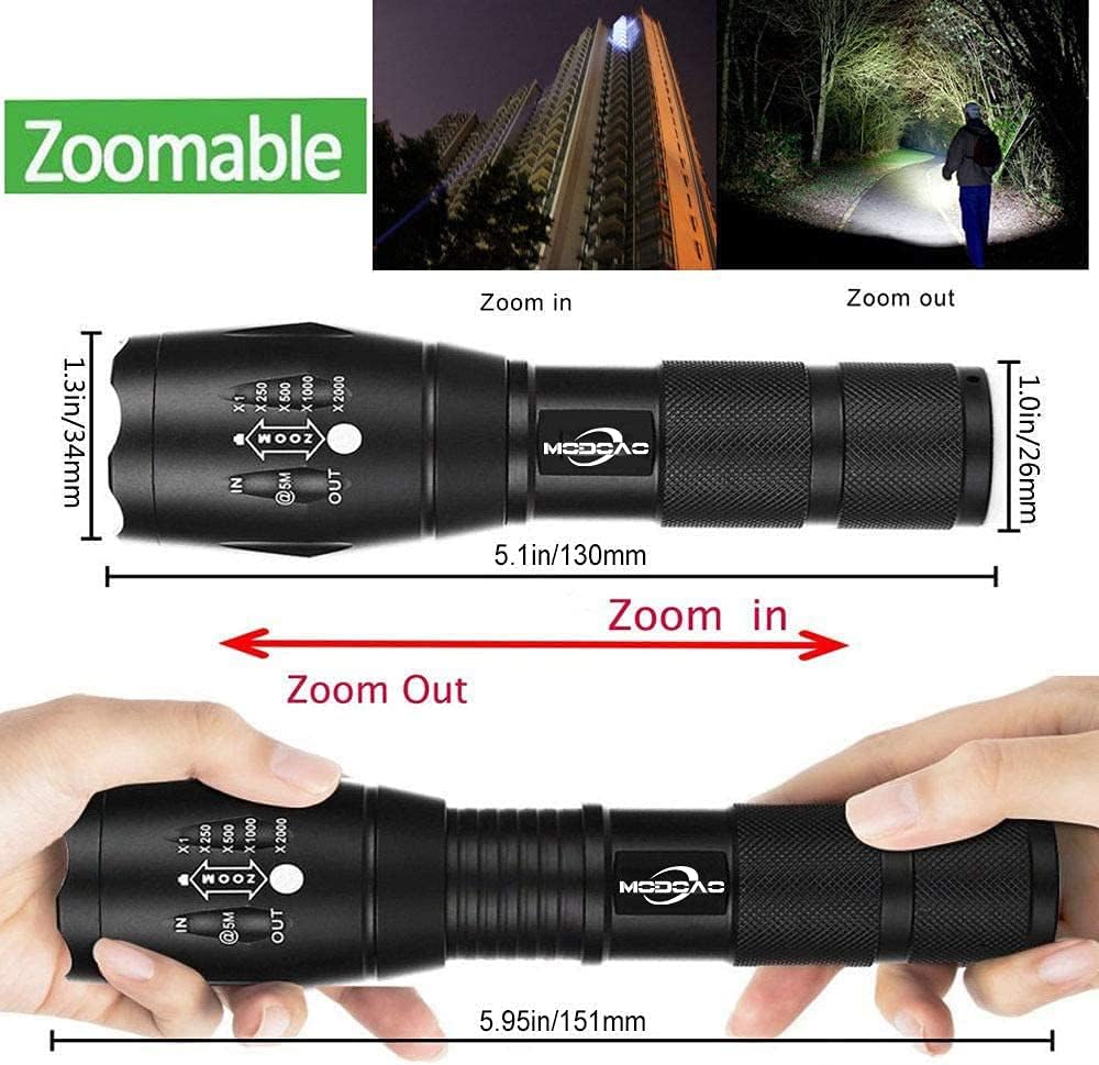 タクティカル懐中電灯5個セット LED最強明るさ 防水 調節可能 5モード付き