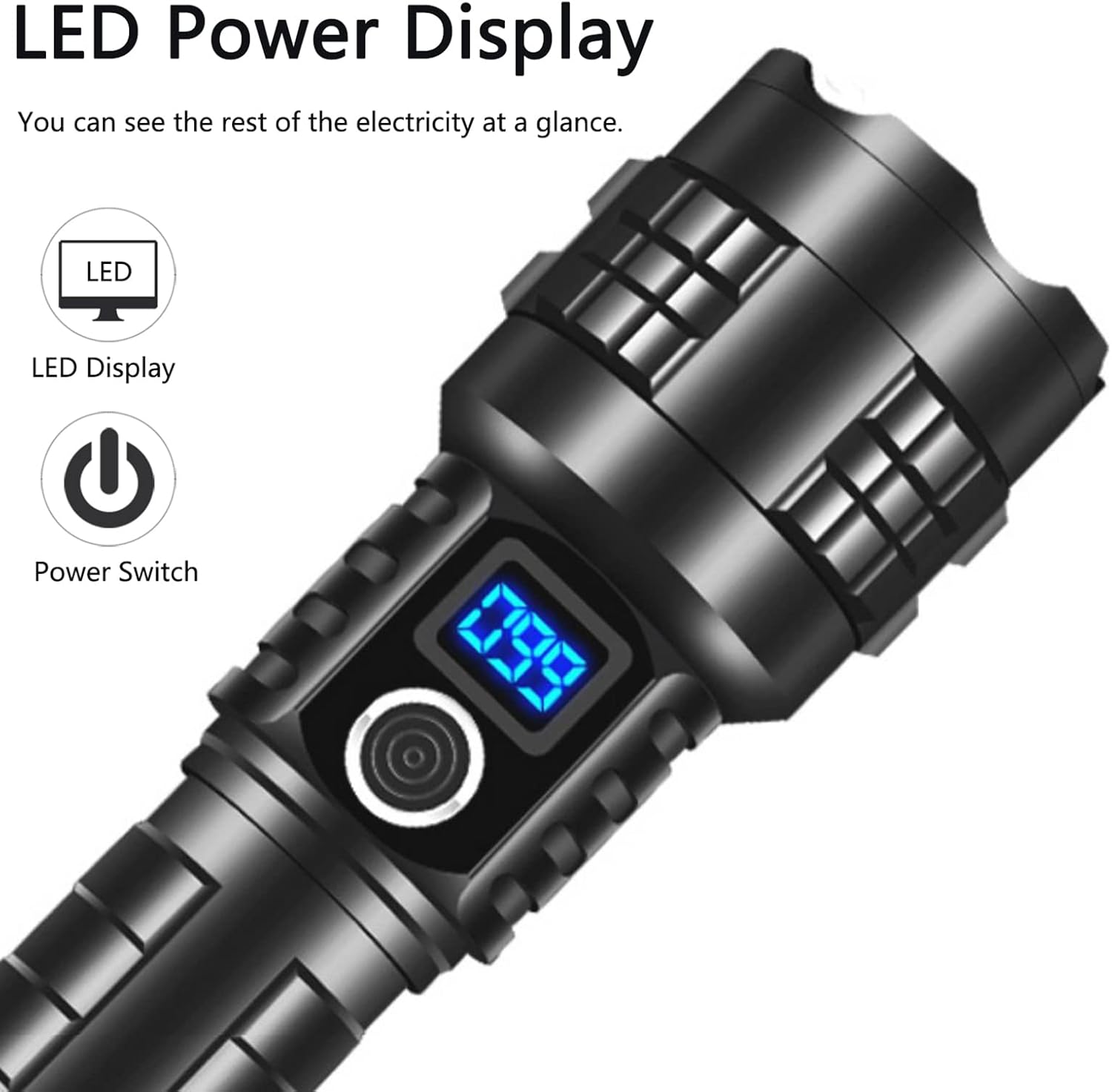 充電式100000ルーメンLED懐中電灯 - キャンプ・緊急用ハンドヘルドタクティカルライト