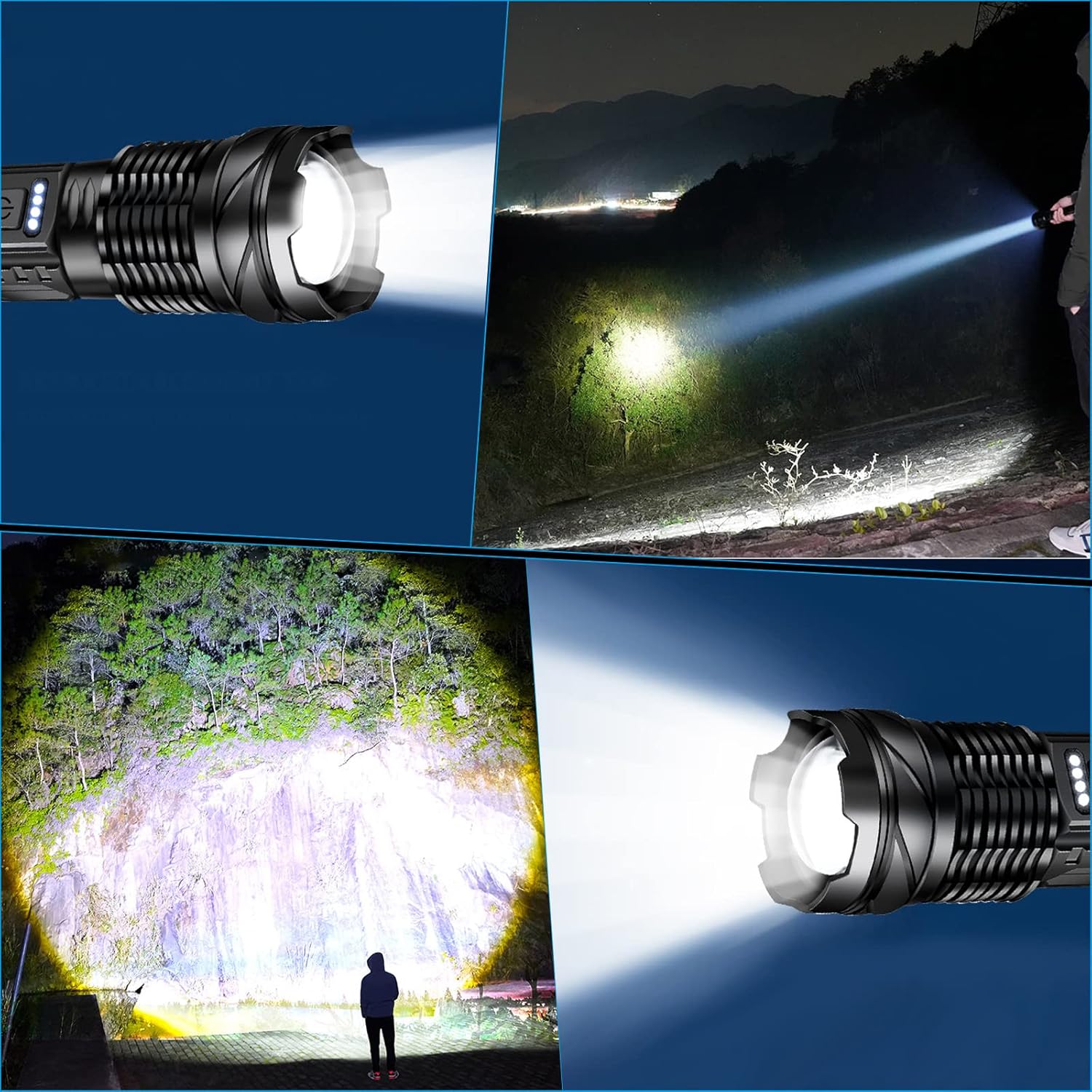 充電式高ルーメン懐中電灯 - 7モード・COBサイドライト付き【緊急キャンプ用】