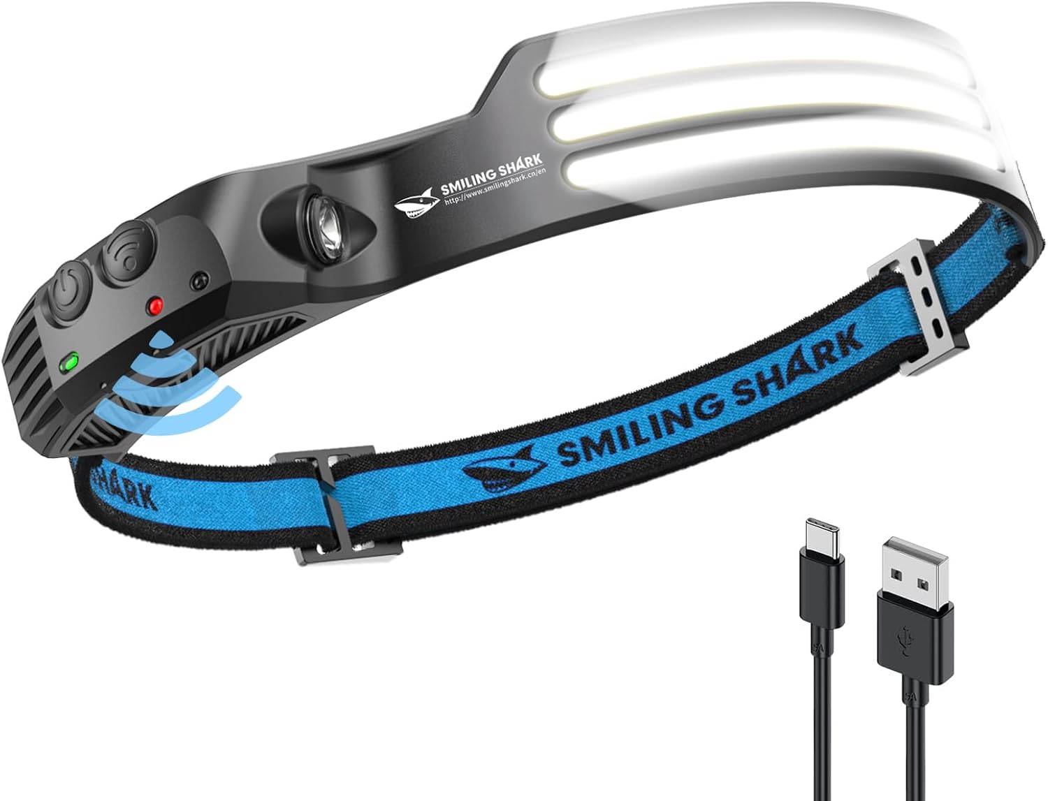 Smiling Shark 充電式 LED ヘッドライト USB充電 230°広角・超軽量・防水防塵