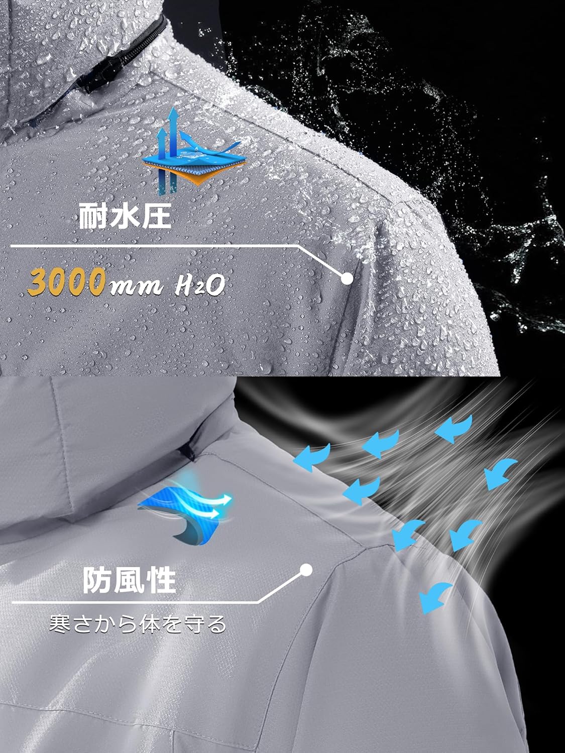 冬のアウトドア用　メンズ防風裏ボアマウンテンパーカー