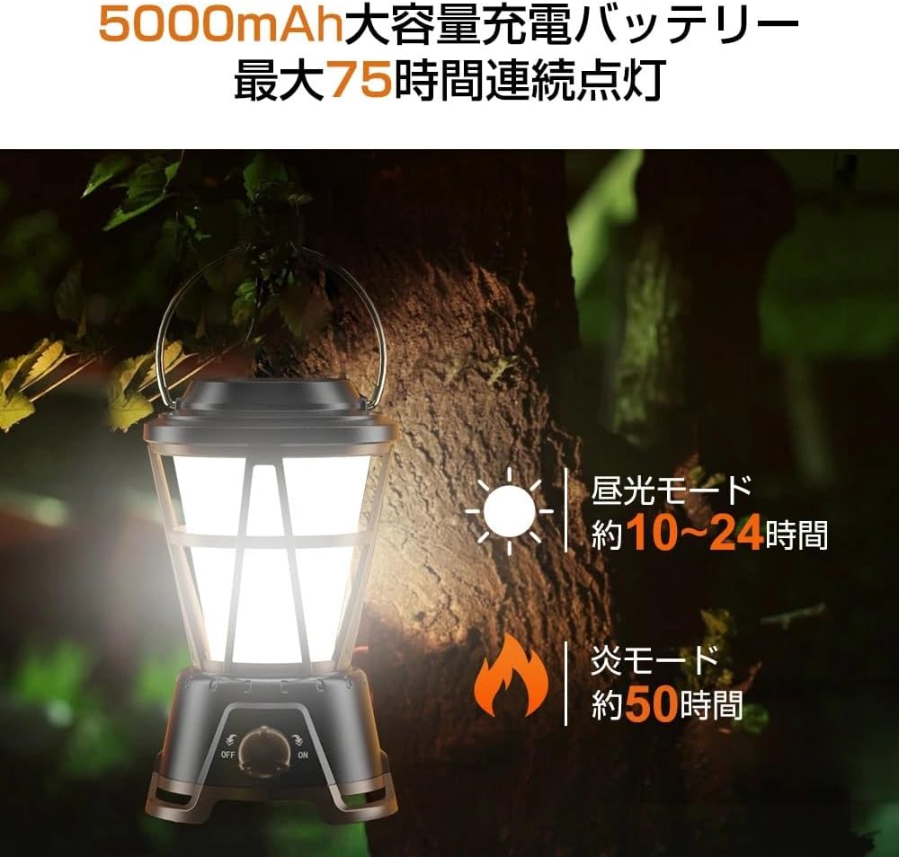 LEDランタン 超高輝度1800ルーメン USB充電・電池式 防水・軽量 キャンプ・アウトドア用