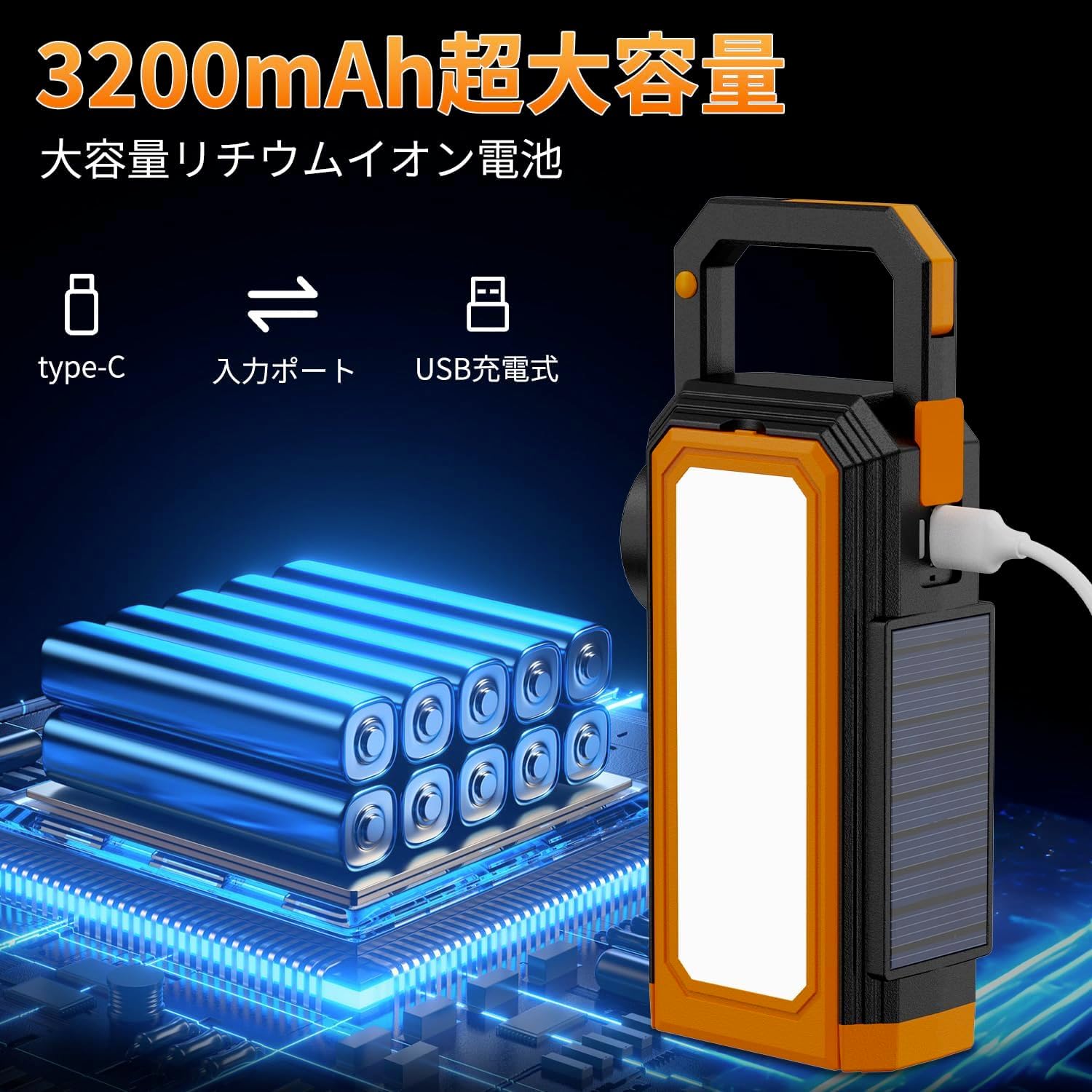 2025年新設計 IP65防水 USB充電式ソーラーキャンプランタン【6種類のライトモード】