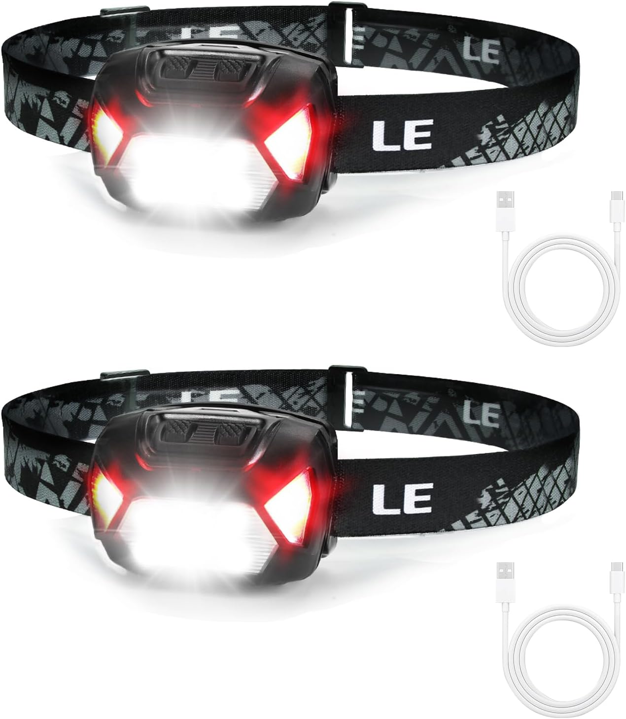 充電式LEDヘッドライト2個セット 高輝度300ルーメン IPX4防水 赤色サブライト搭載 アウトドア・作業用