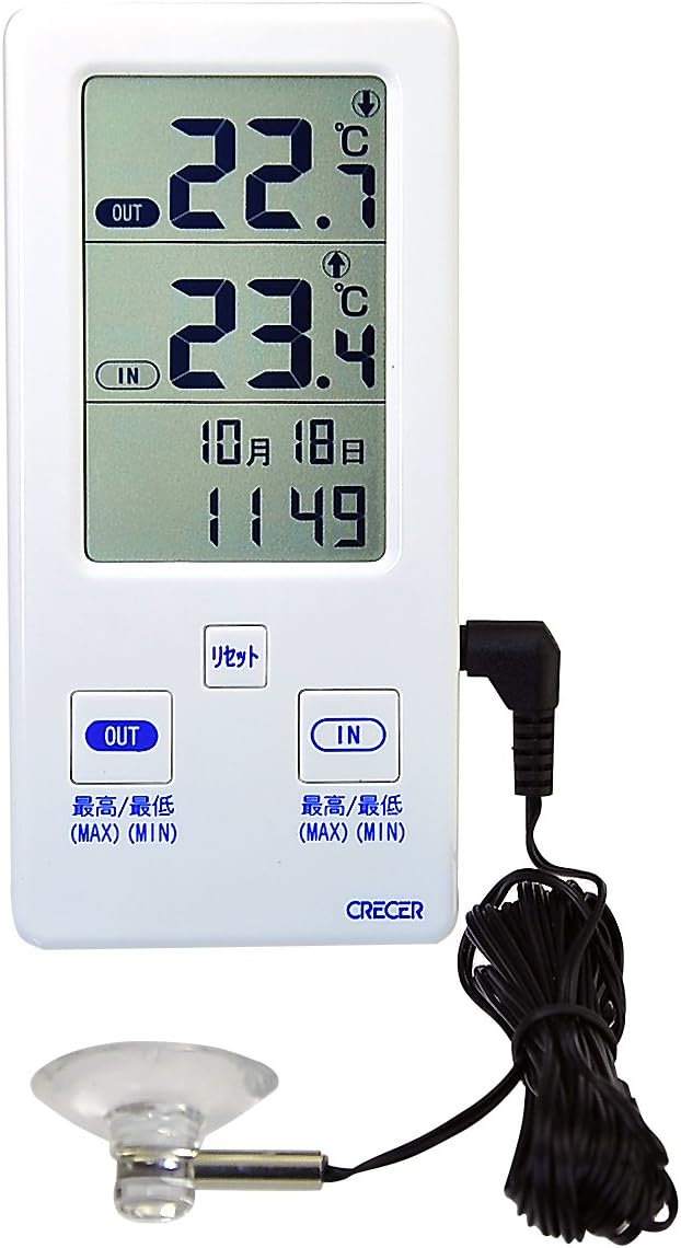クレセル AP-07W デジタル温度計 時計付き 室内・室外用