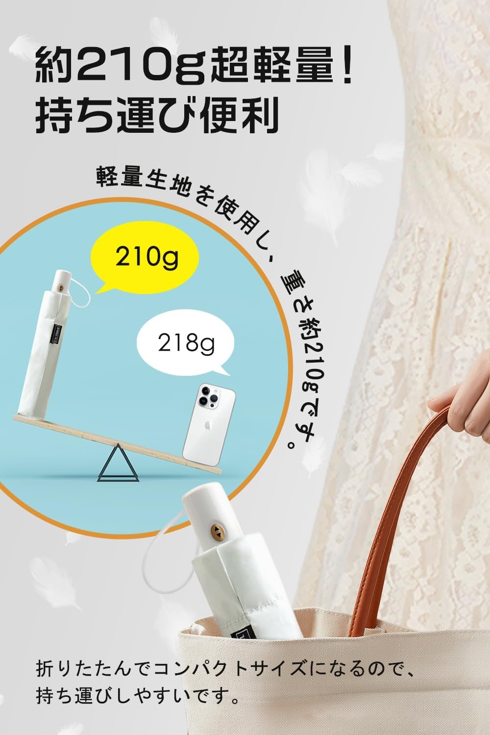 母の日・父の日向け 軽量210g UVカット折りたたみ傘 自動開閉コンパクト 頑丈6本骨
