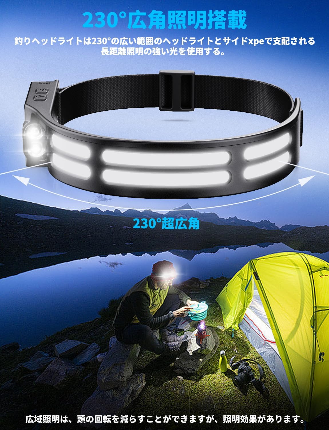 Type-C充電式ヘッドライト 800ルーメン 大容量1800mAh 防水手振りセンサー付き 夜釣り・登山・キャンプ用