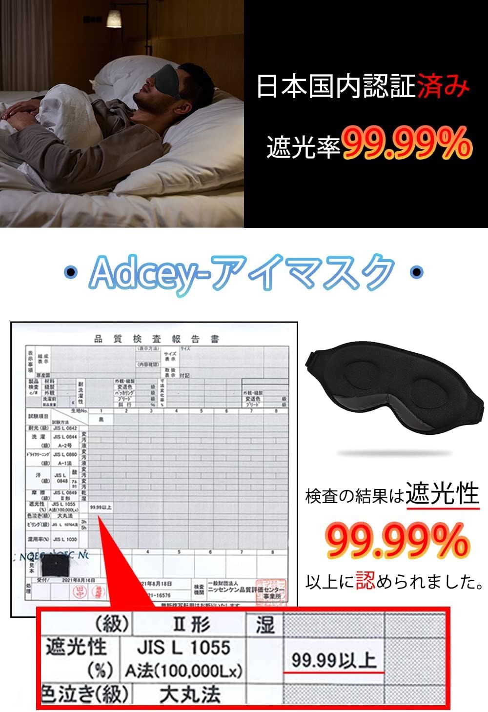 夏用睡眠アイマスク 遮光率99.99% 3D立体 軽量 旅行・昼寝用 (ブラック)