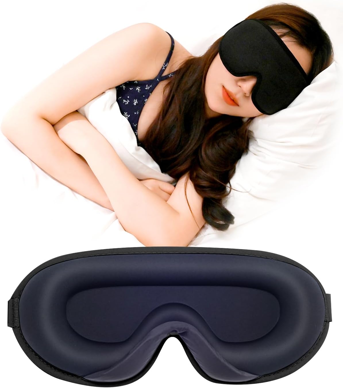 快眠用 3D立体アイマスク 男女兼用 調整可能 遮光率99.99% 軽量通気性 ブラック