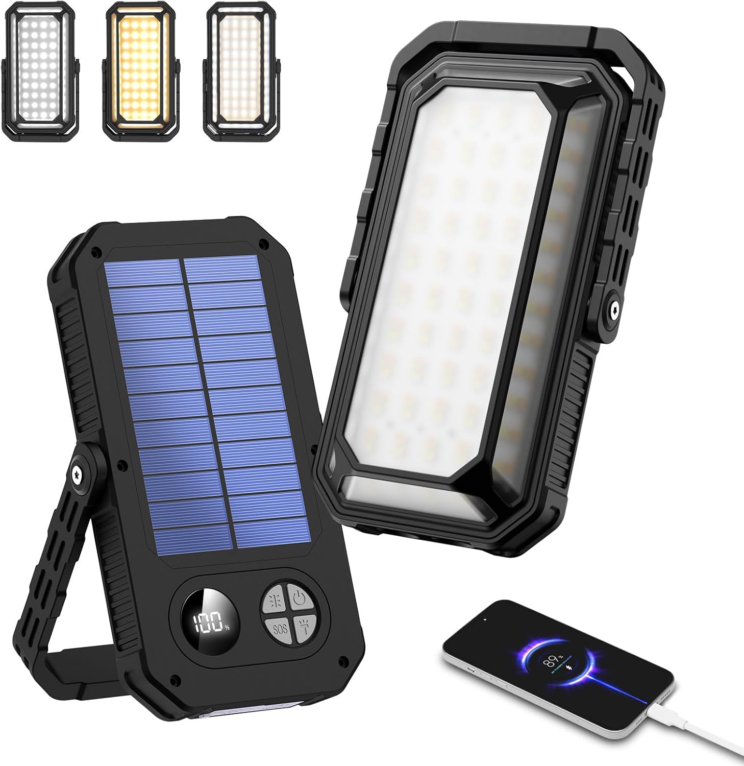 防災・アウトドア用 ソーラー充電式LEDランタン 1200ルーメン USB-C充電 大容量10000mAh 14色モード 無段階調光