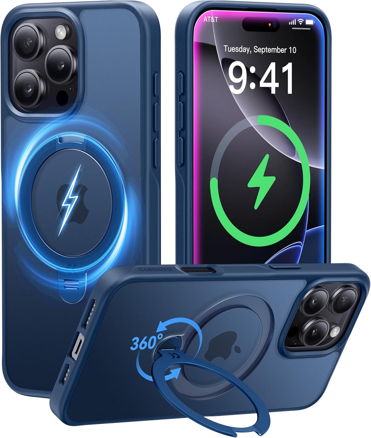 iPhone 16 Pro Max用 ケース 魔法のスタンドプロ 360度回転 耐衝撃 MagSafe対応 ワイヤレス充電可【マット仕上げ・黄変防止】