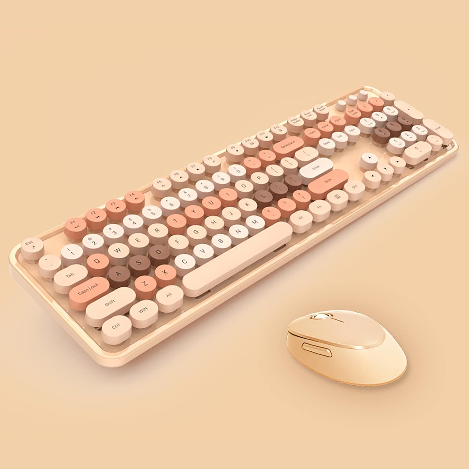 カラフルな2.4G USBワイヤレスキーボード＆マウスセット（ミルクティー）