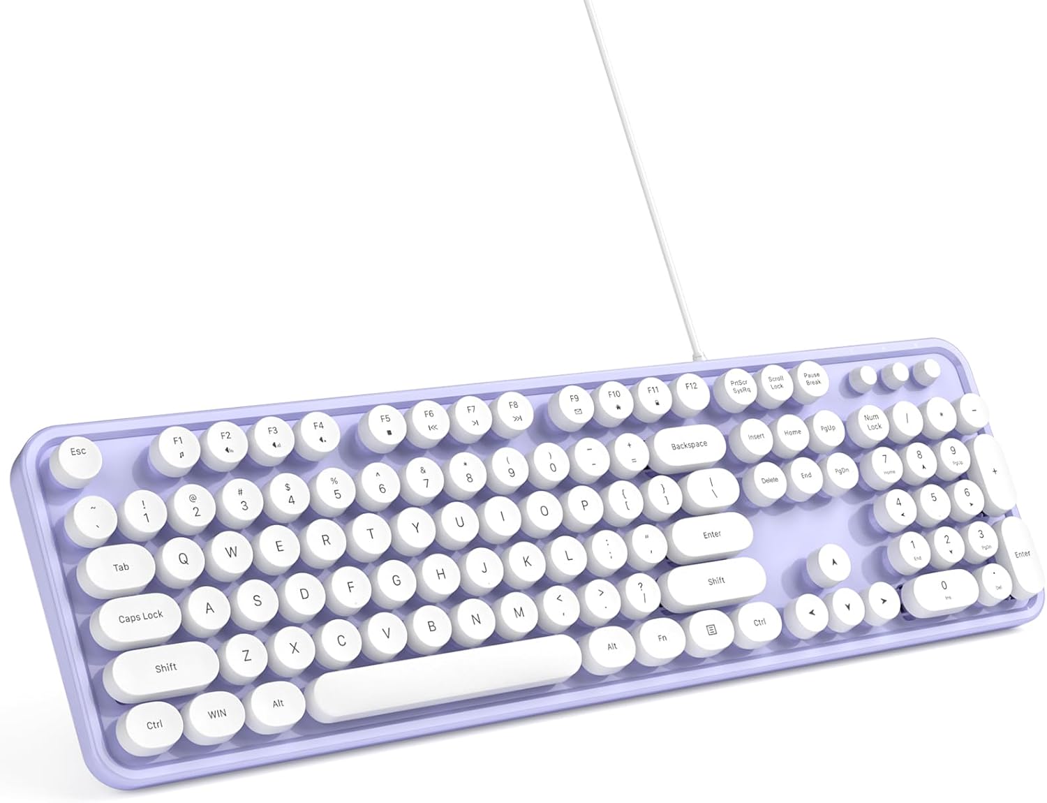 MOWUX レトロタイプライター風 有線キーボード フルサイズ USB パープル・ホワイト