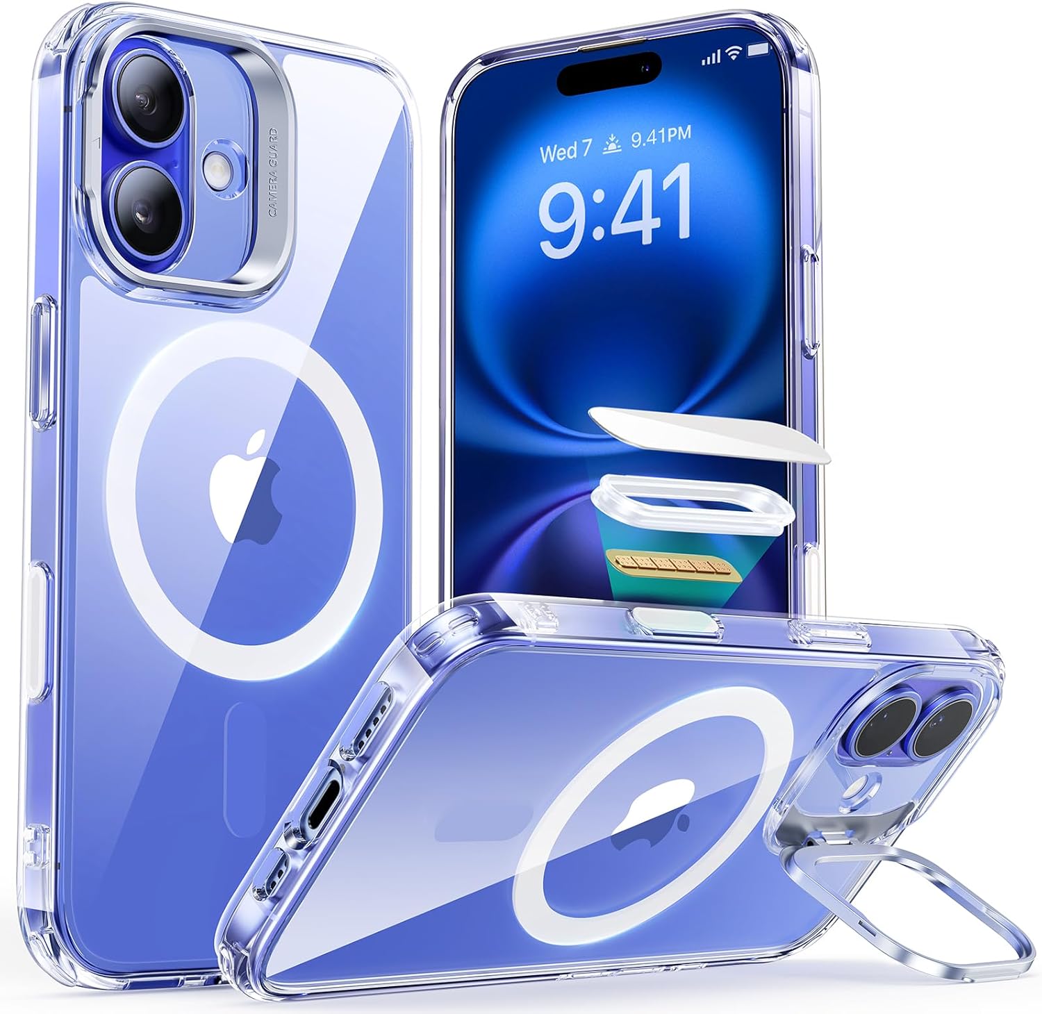 iPhone 16用 MagSafe対応クリアケース - 米軍MIL規格 耐衝撃・耐黄変・隠れスタンド付き
