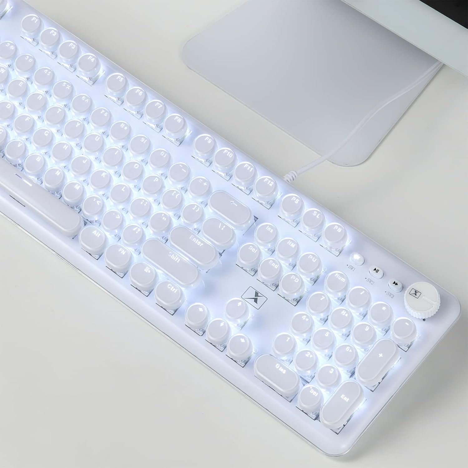 レトロパンクスタイル ゲーミングメカニカルキーボード 青軸 有線USB-A