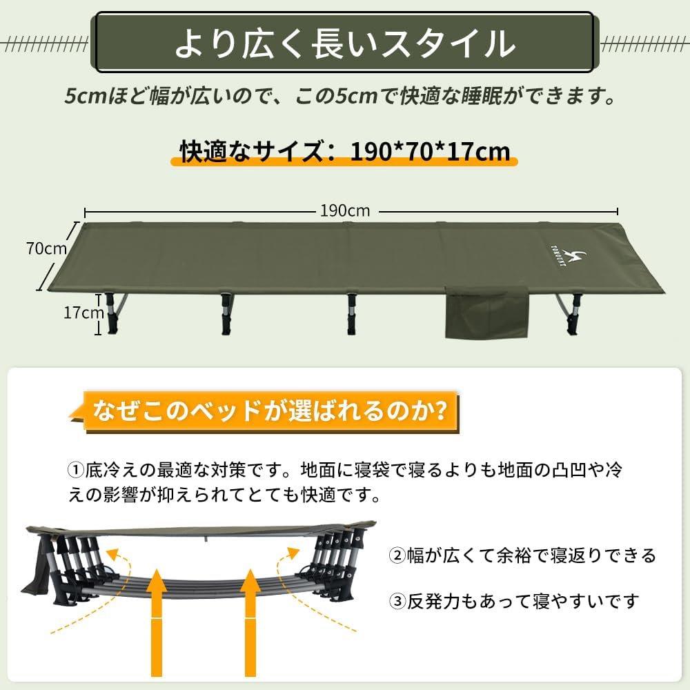 アウトドア用超軽量キャンプコット 折りたたみ収納 防水通気性 耐荷重150kg