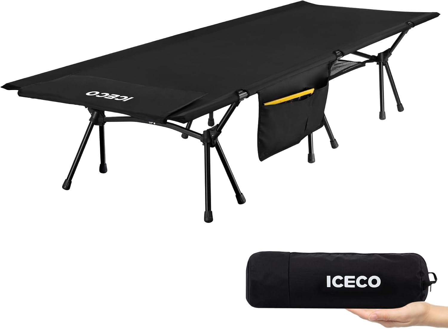 キャンプ用折りたたみ式コット 2WAY 静音設計 1000D 耐荷重180KG 軽量2.8KG 収納バッグ付き (ブラック)