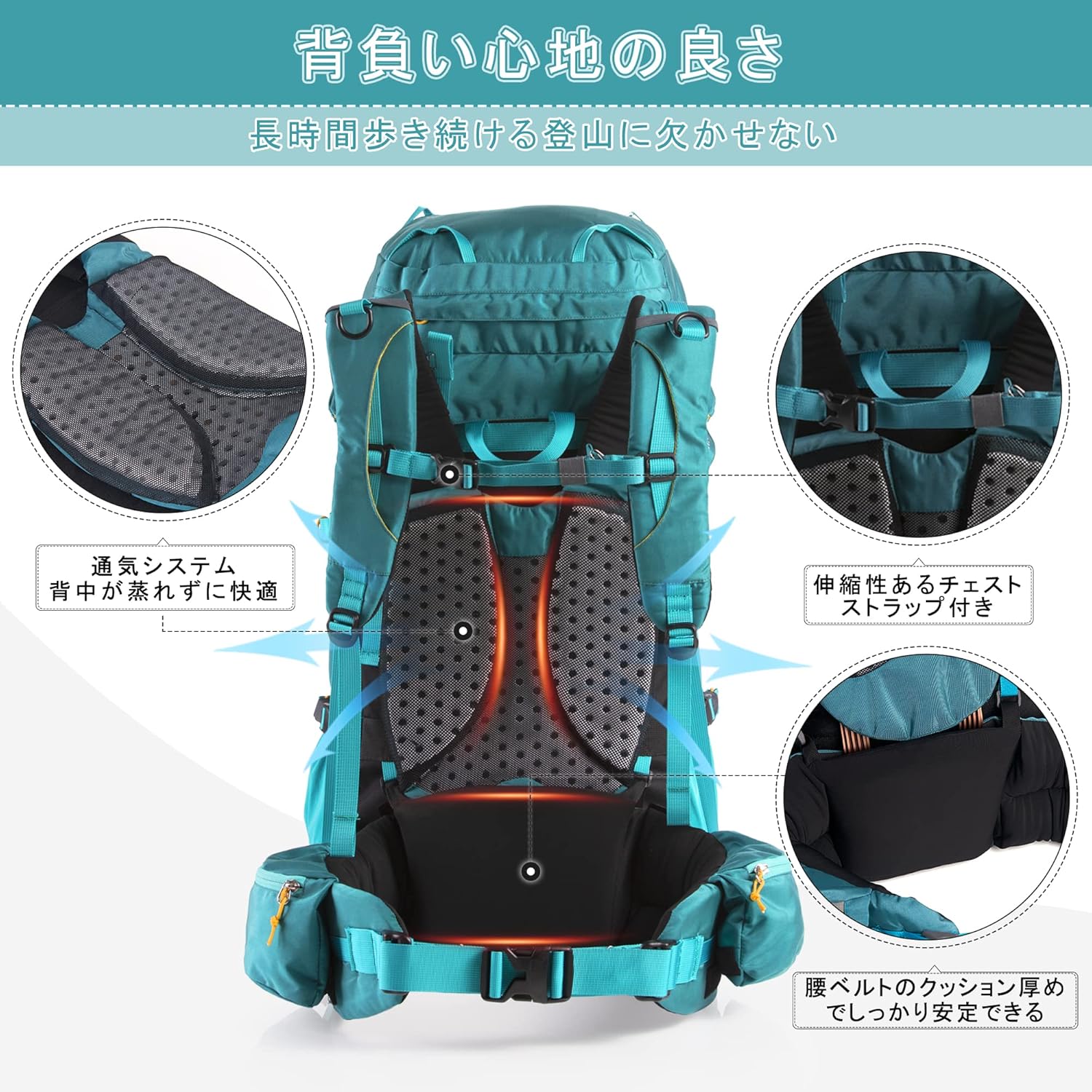 サイクリング・ハイキング用防水リュック 通気性・調節可能バックパック